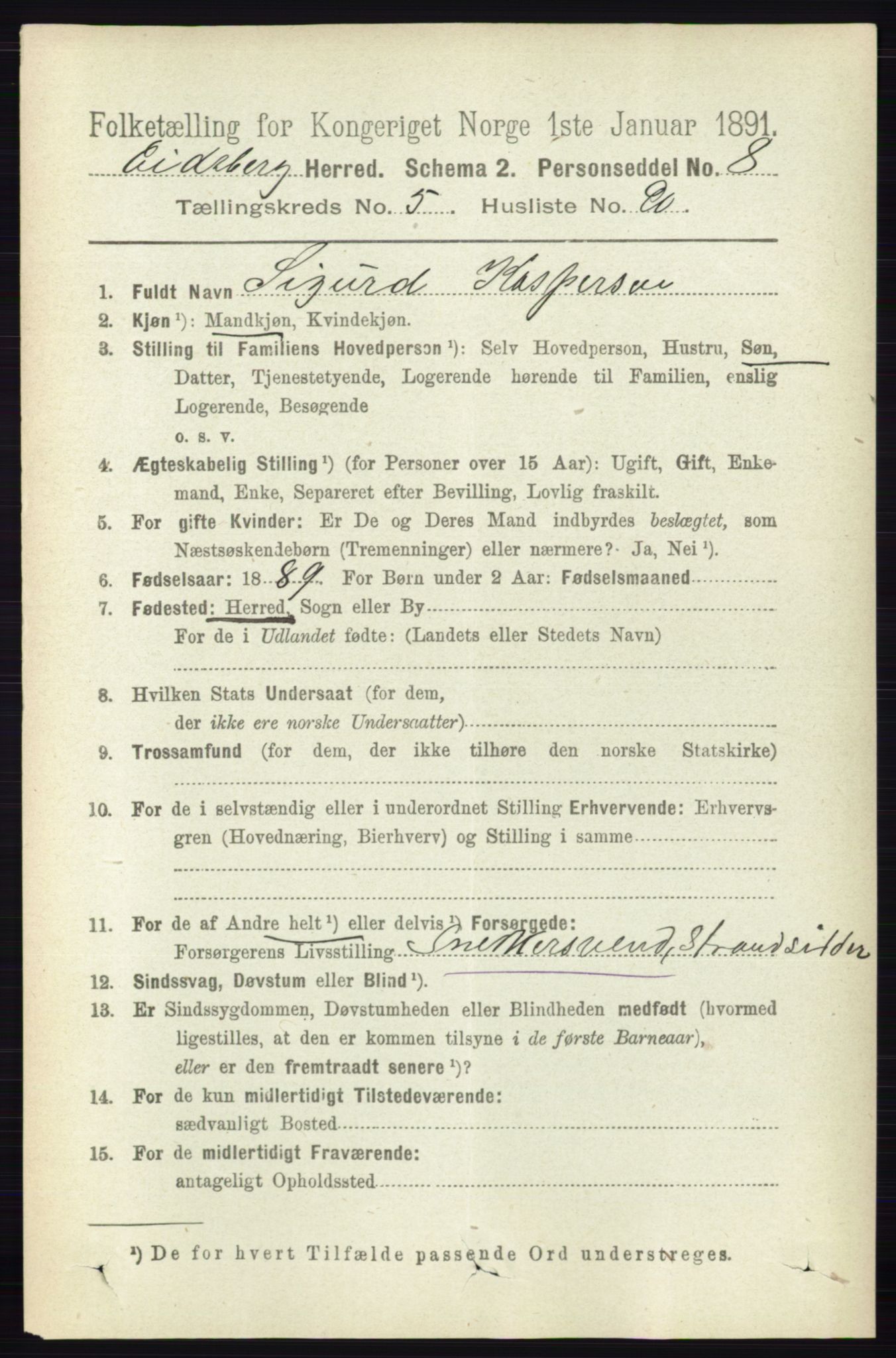 RA, 1891 census for 0125 Eidsberg, 1891, p. 3481