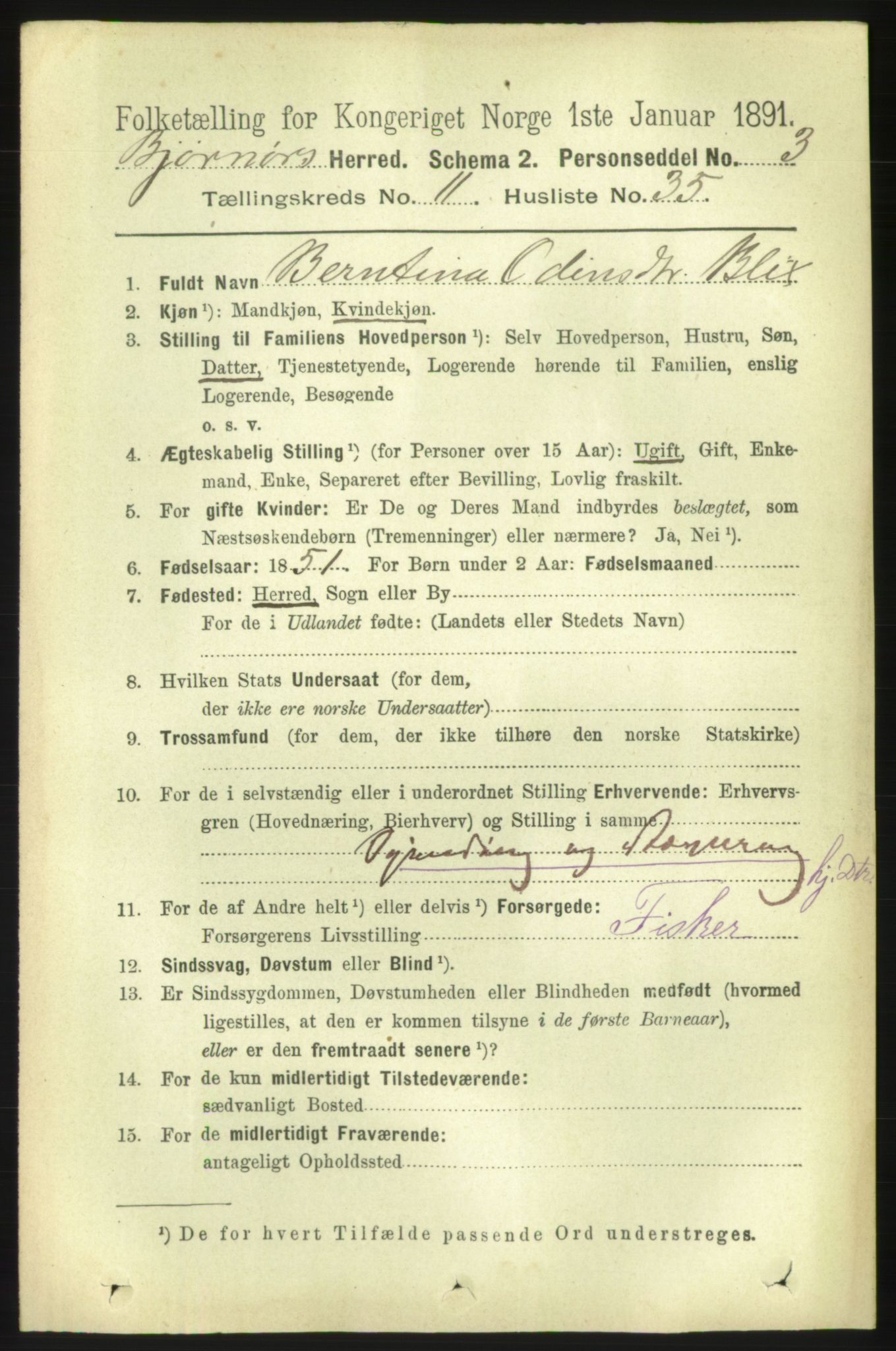 RA, 1891 census for 1632 Bjørnør, 1891, p. 4903