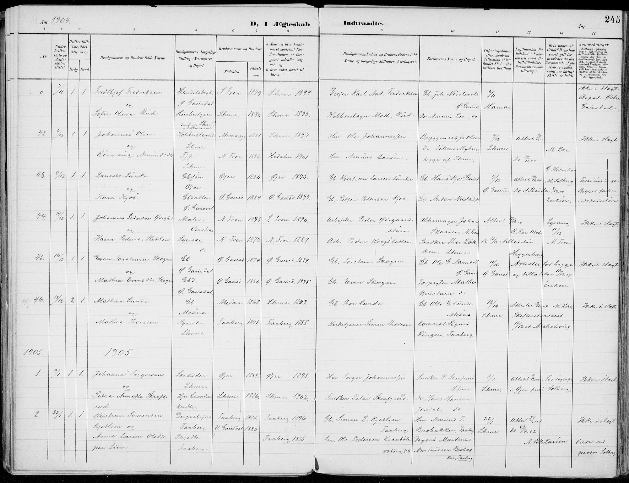 Lillehammer prestekontor, SAH/PREST-088/H/Ha/Haa/L0001: Parish register (official) no. 1, 1901-1916, p. 245