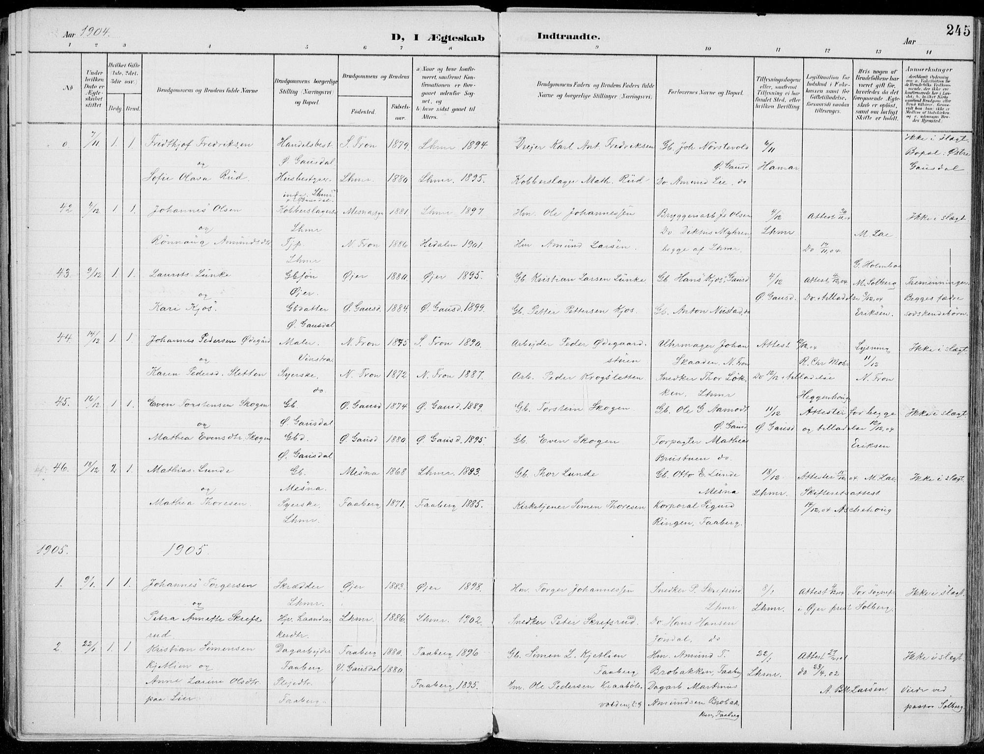 Lillehammer prestekontor, AV/SAH-PREST-088/H/Ha/Haa/L0001: Parish register (official) no. 1, 1901-1916, p. 245