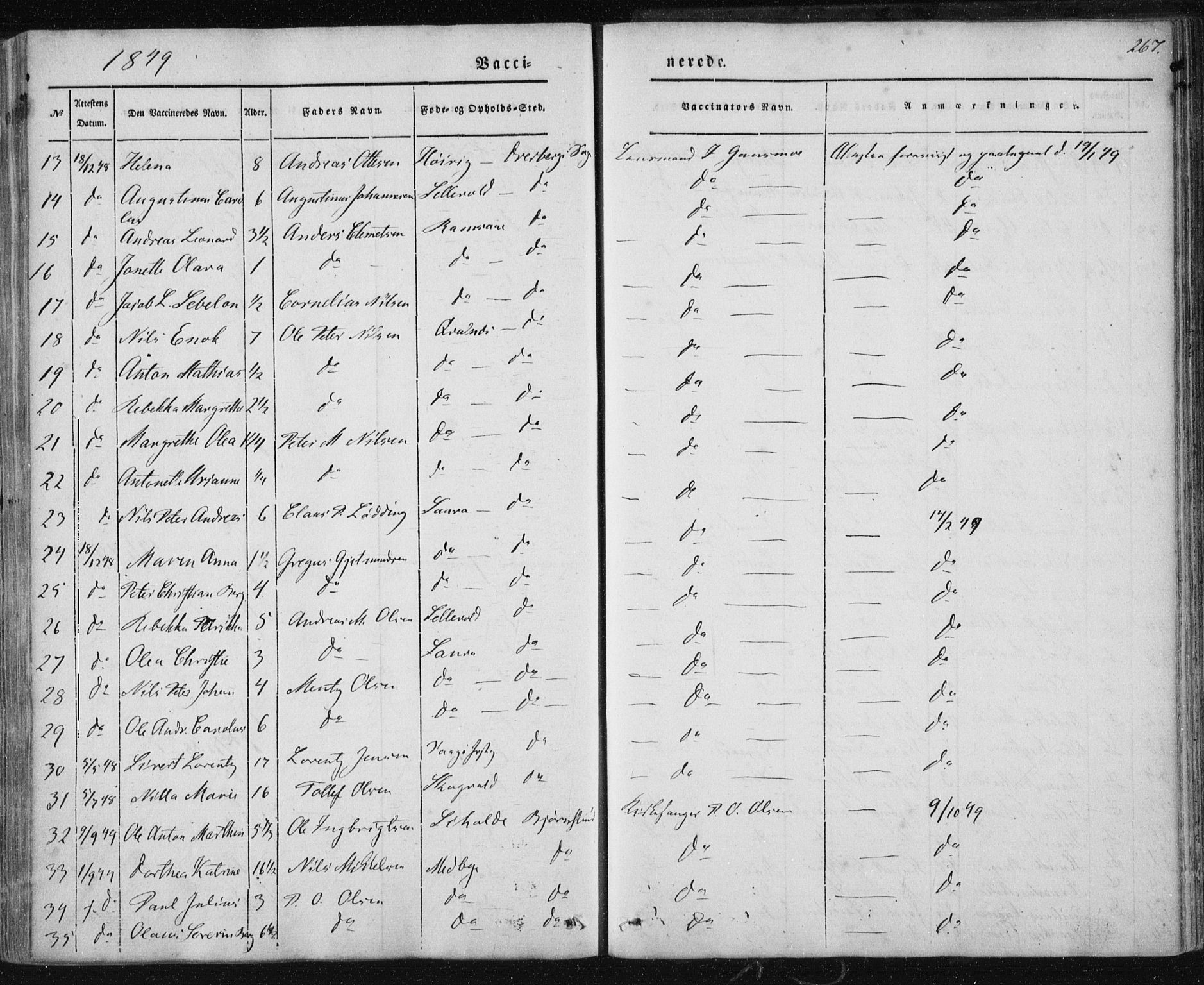 Ministerialprotokoller, klokkerbøker og fødselsregistre - Nordland, AV/SAT-A-1459/897/L1396: Parish register (official) no. 897A04, 1842-1866, p. 267