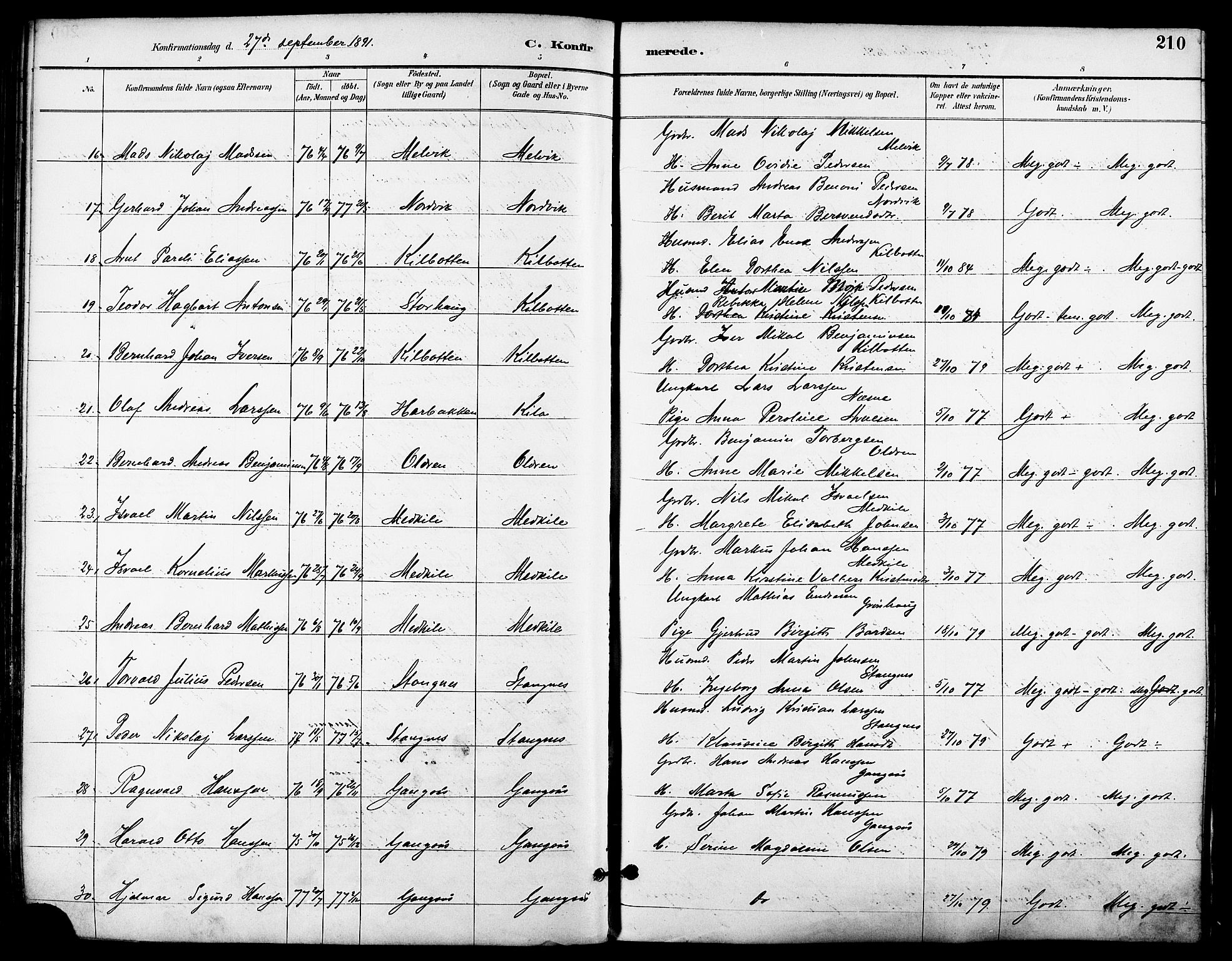 Trondenes sokneprestkontor, SATØ/S-1319/H/Ha/L0016kirke: Parish register (official) no. 16, 1890-1898, p. 210