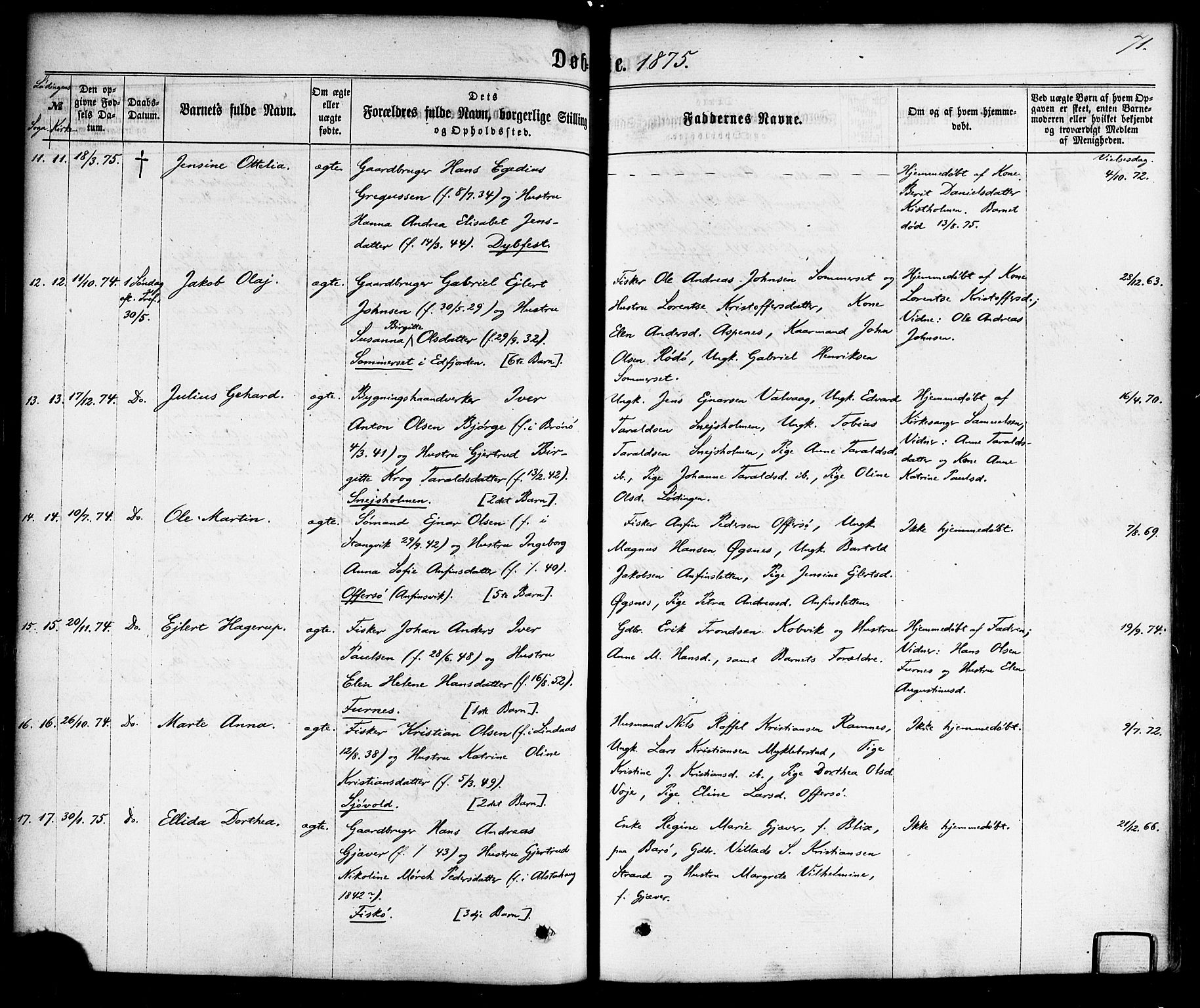 Ministerialprotokoller, klokkerbøker og fødselsregistre - Nordland, AV/SAT-A-1459/872/L1034: Parish register (official) no. 872A09, 1864-1884, p. 71
