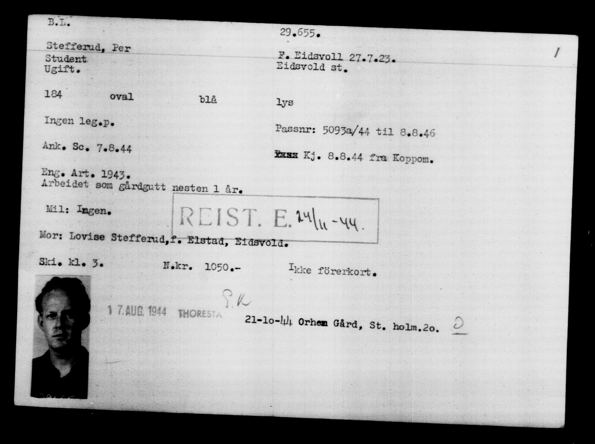 Den Kgl. Norske Legasjons Flyktningskontor, RA/S-6753/V/Va/L0012: Kjesäterkartoteket.  Flyktningenr. 28300-31566, 1940-1945, p. 1490