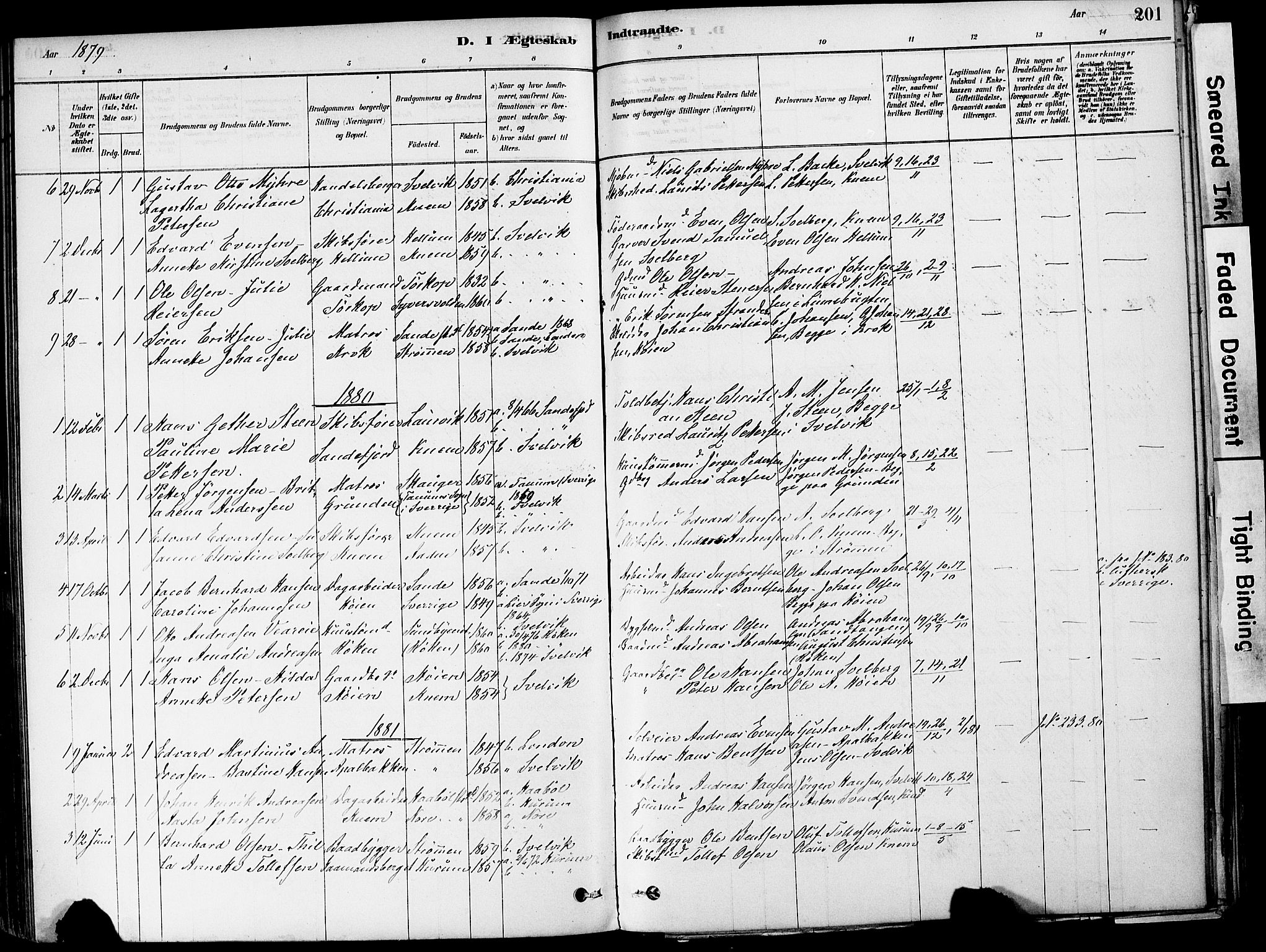 Strømm kirkebøker, AV/SAKO-A-322/F/Fa/L0004: Parish register (official) no. I 4, 1878-1899, p. 201