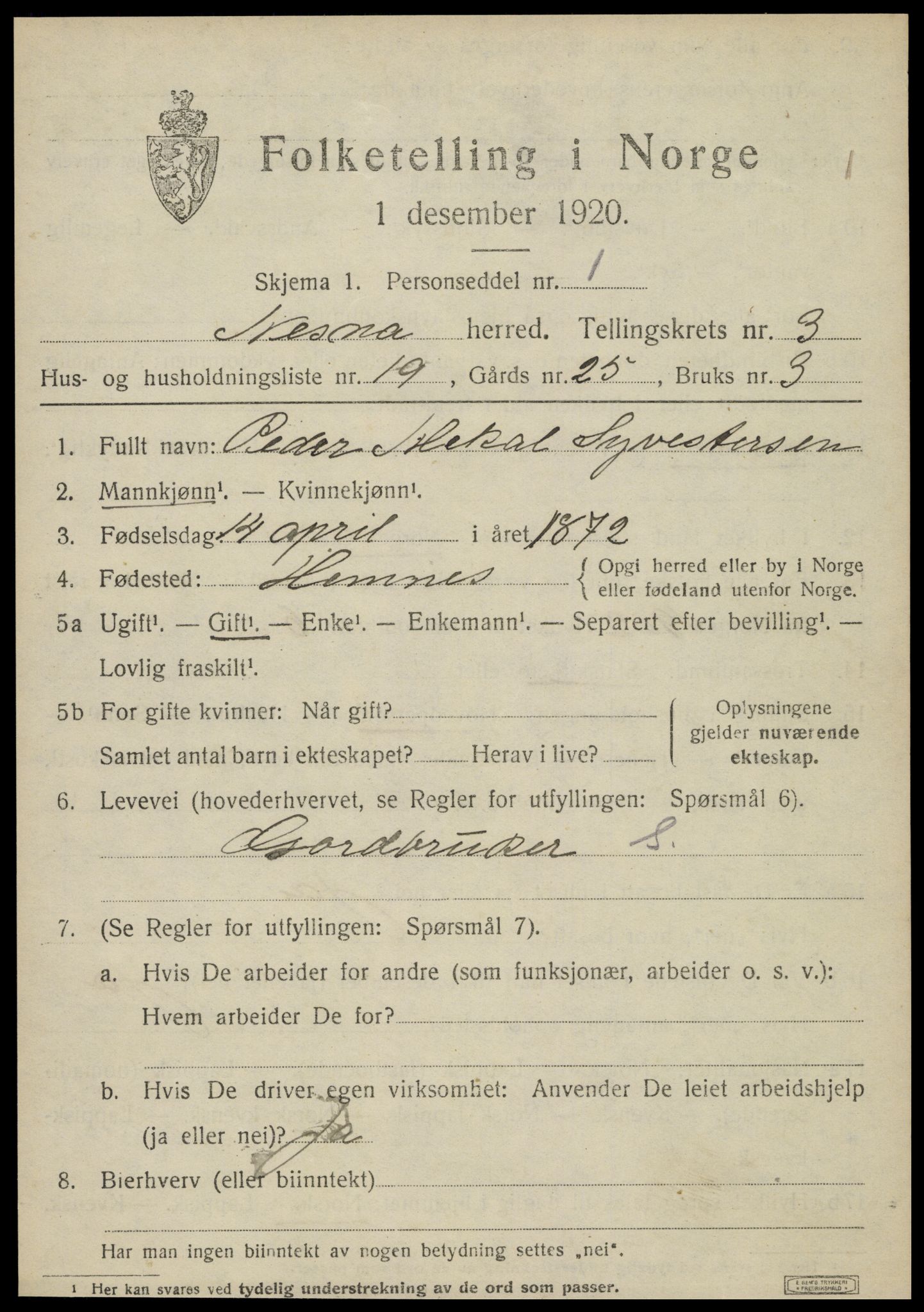 SAT, 1920 census for Nesna, 1920, p. 2799