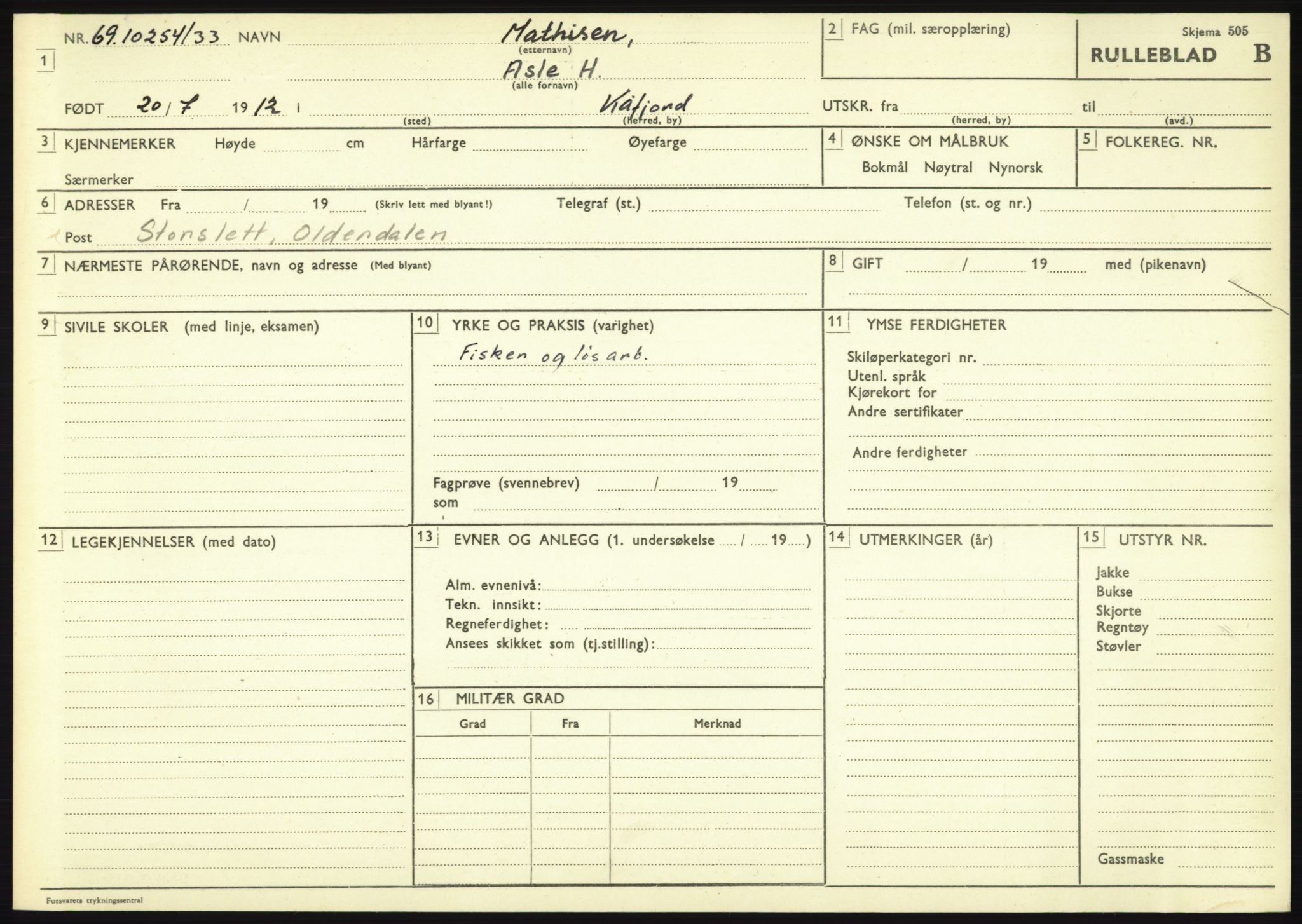 Forsvaret, Troms infanteriregiment nr. 16, AV/RA-RAFA-3146/P/Pa/L0017: Rulleblad for regimentets menige mannskaper, årsklasse 1933, 1933, p. 791