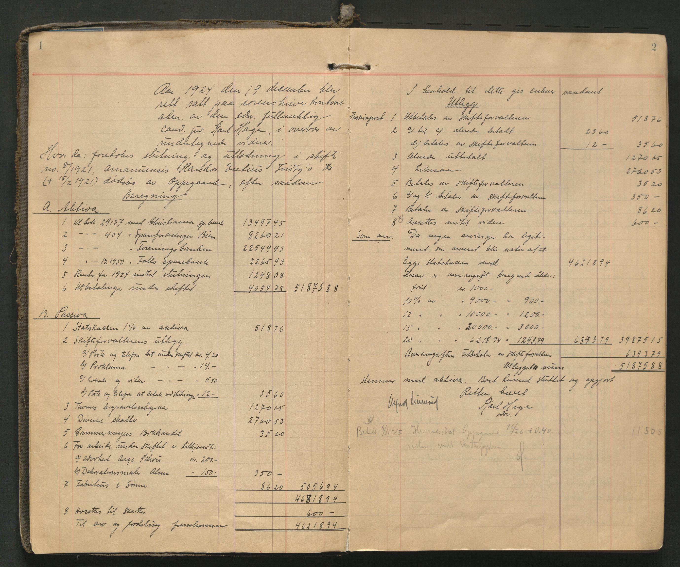 Follo sorenskriveri, AV/SAO-A-10274/H/He/L0006: Skifteutlodningsprotokoll, 1924-1932, p. 1-2