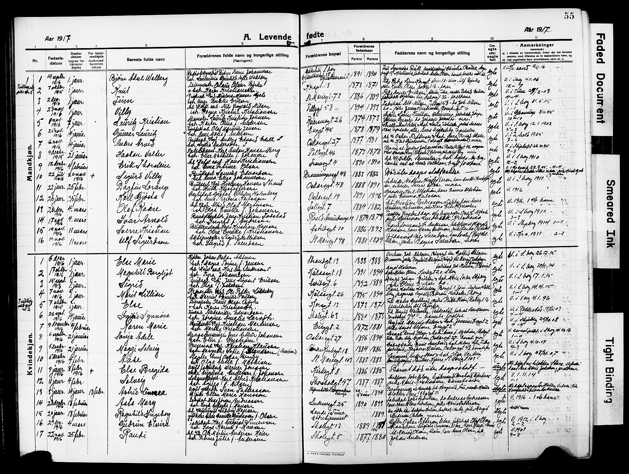 Sarpsborg prestekontor Kirkebøker, AV/SAO-A-2006/G/Ga/L0002: Parish register (copy) no. 2, 1912-1931, p. 55