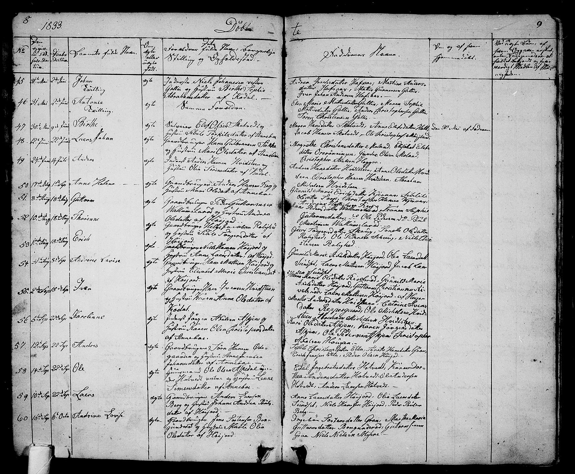 Andebu kirkebøker, AV/SAKO-A-336/G/Ga/L0003: Parish register (copy) no. I 3, 1832-1867, p. 8-9