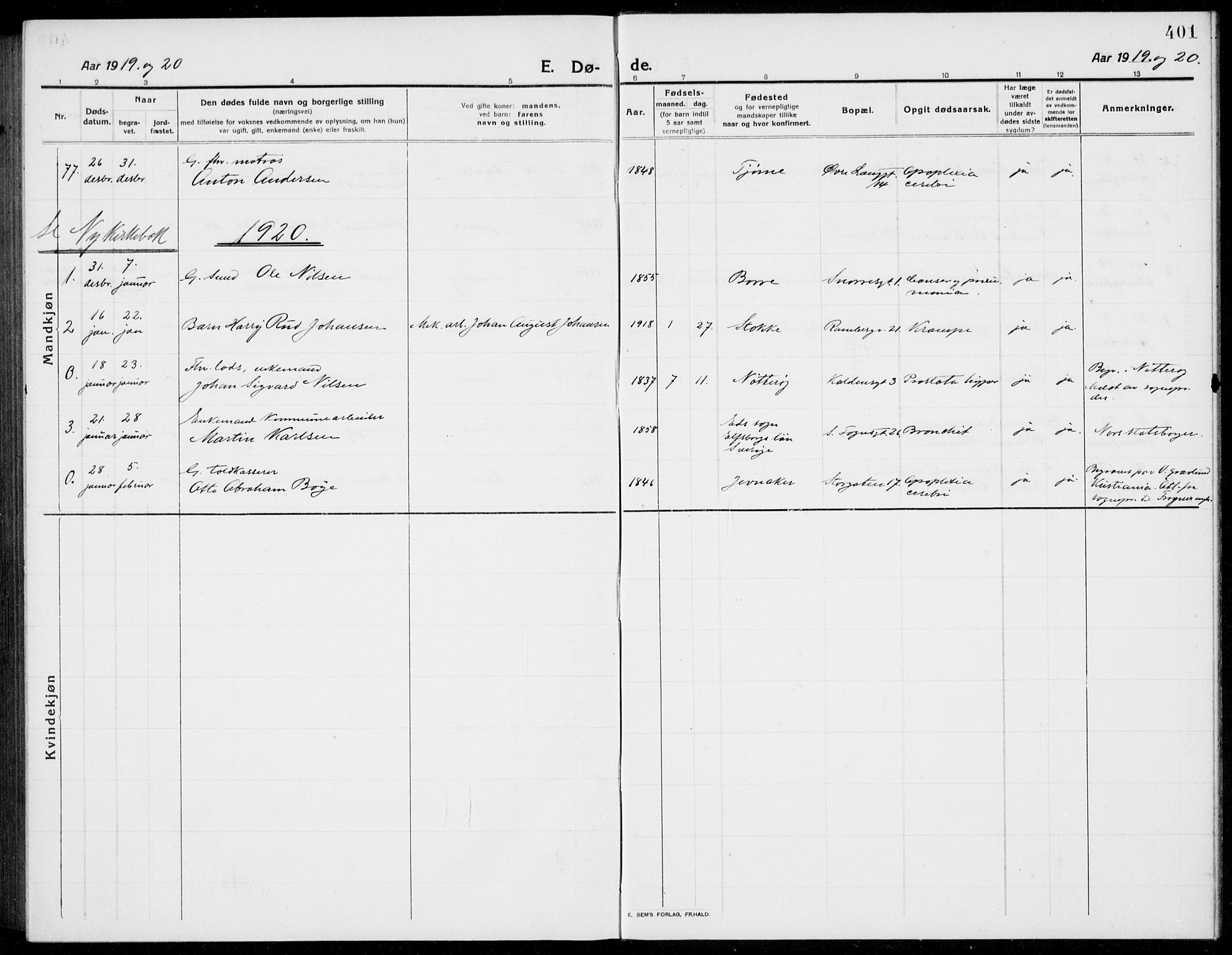 Tønsberg kirkebøker, SAKO/A-330/G/Ga/L0009: Parish register (copy) no. 9, 1913-1920, p. 401