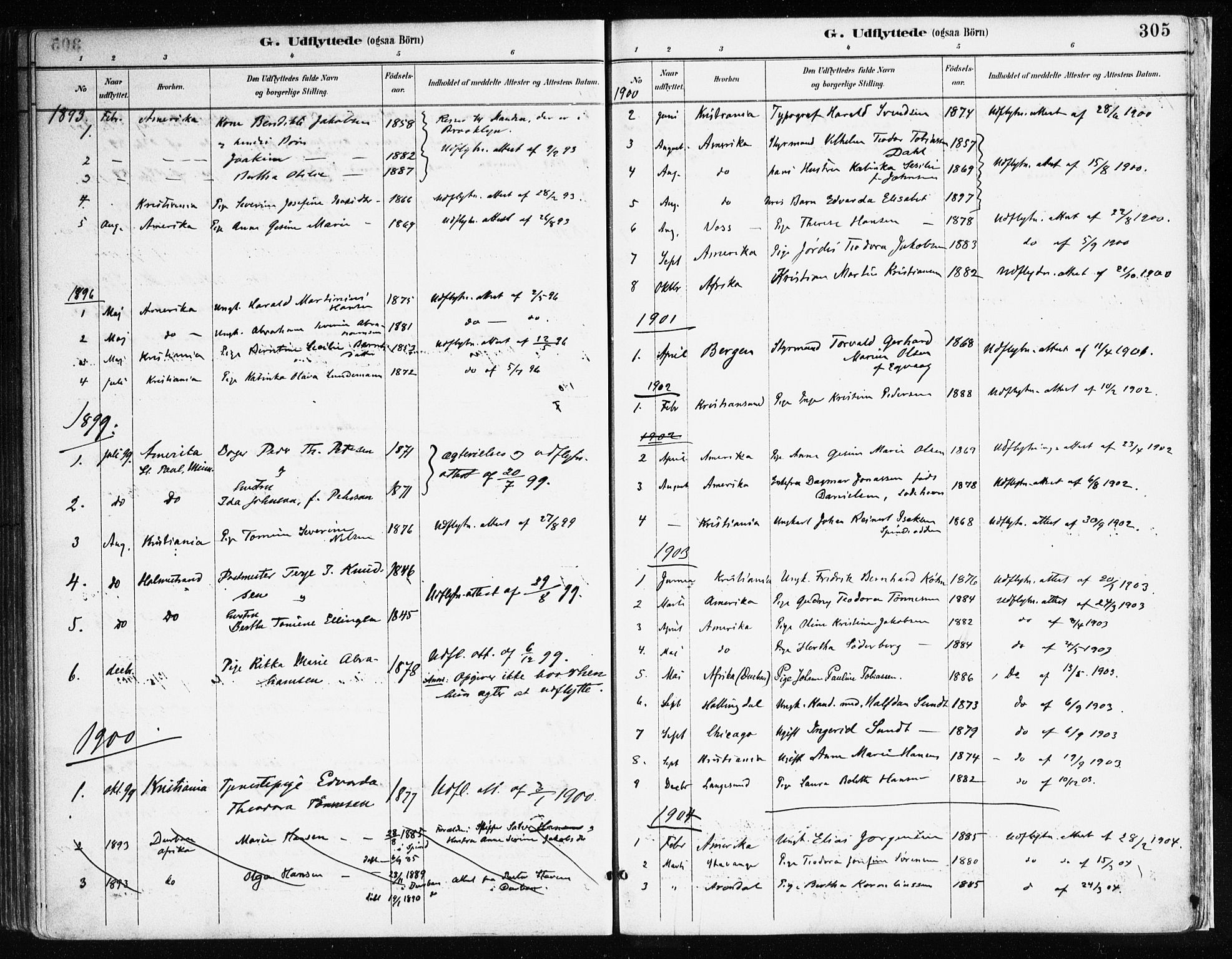 Farsund sokneprestkontor, SAK/1111-0009/F/Fa/L0006: Parish register (official) no. A 6, 1887-1920, p. 305