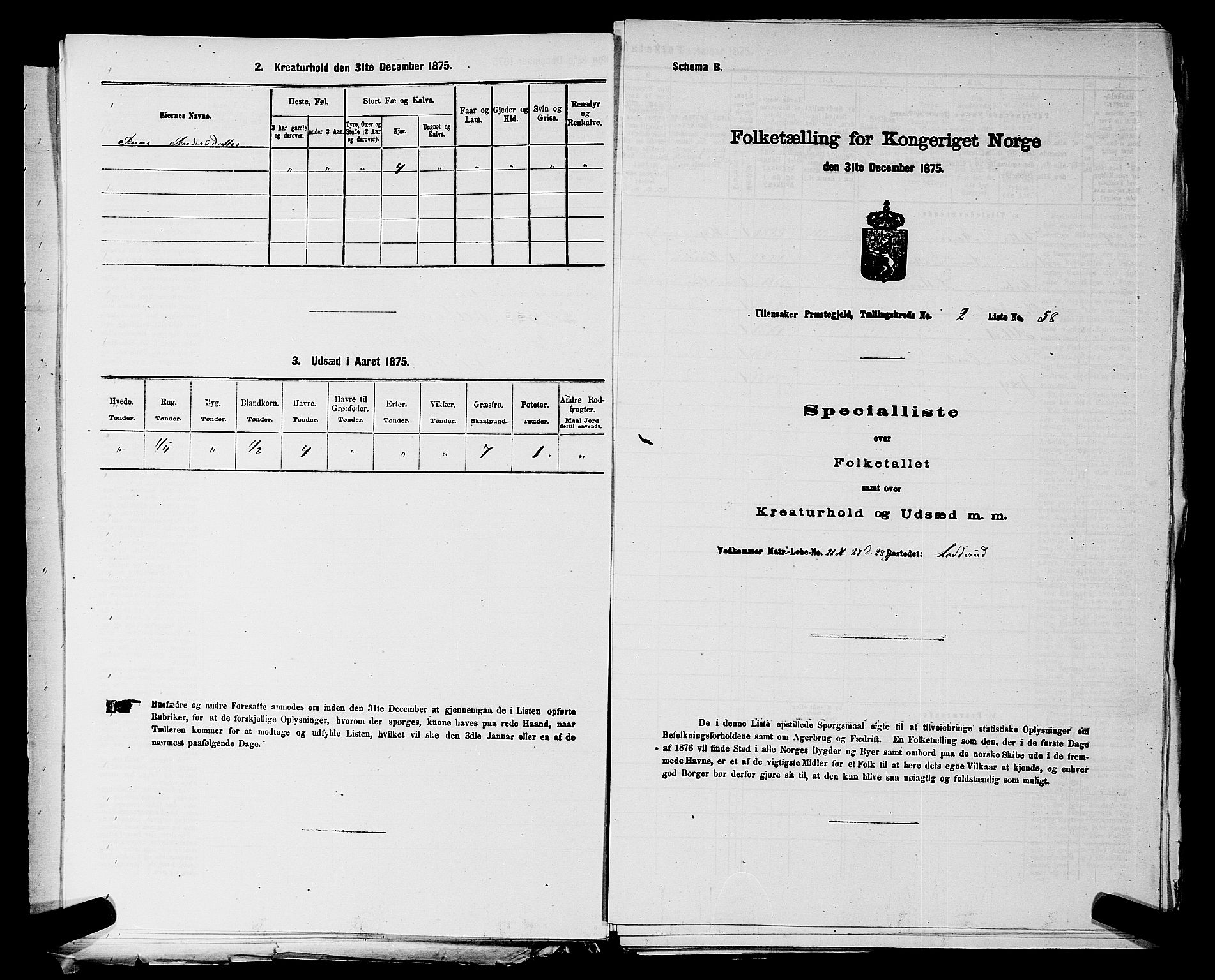 RA, 1875 census for 0235P Ullensaker, 1875, p. 172