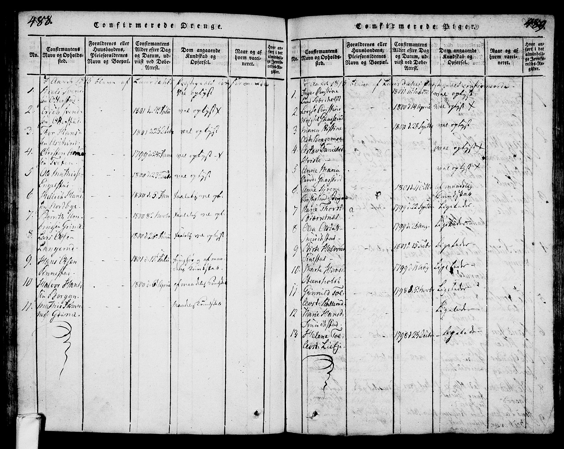 Lardal kirkebøker, AV/SAKO-A-350/F/Fa/L0005: Parish register (official) no. I 5, 1814-1835, p. 488-489