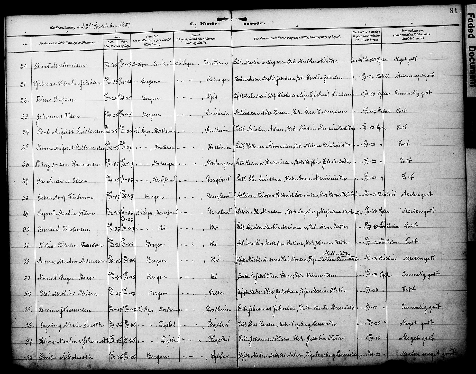 Manger sokneprestembete, AV/SAB-A-76801/H/Haa: Parish register (official) no. C 2, 1891-1902, p. 81