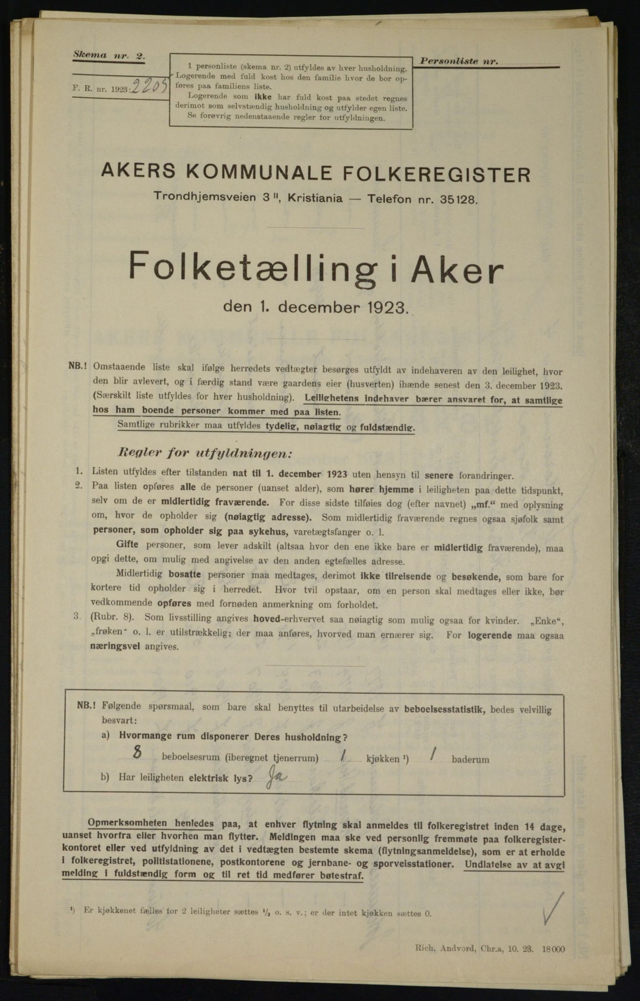 , Municipal Census 1923 for Aker, 1923, p. 22177