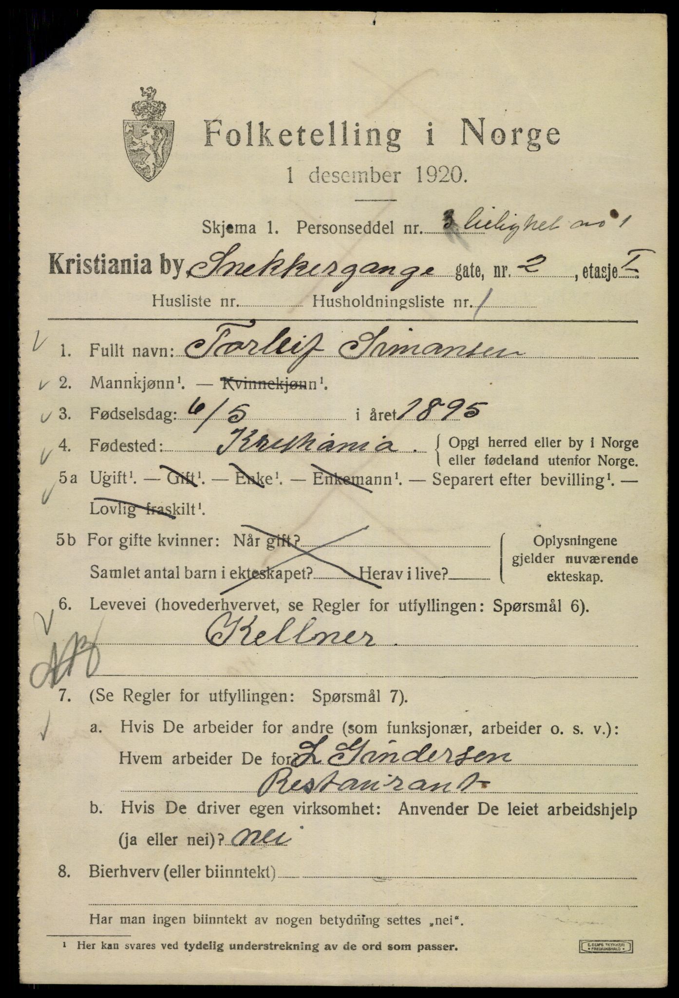 SAO, 1920 census for Kristiania, 1920, p. 521485