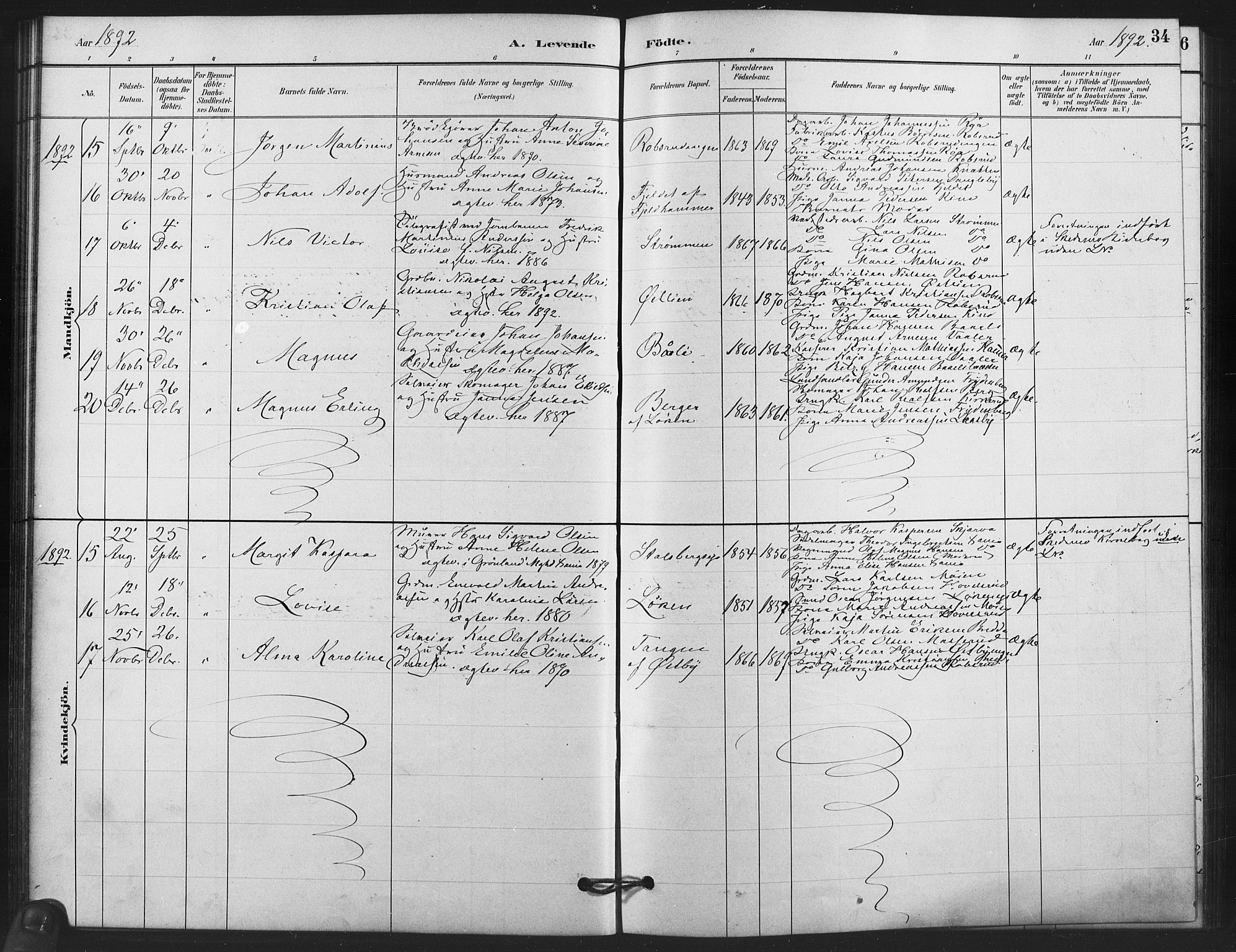 Skedsmo prestekontor Kirkebøker, AV/SAO-A-10033a/F/Fb/L0001: Parish register (official) no. II 1, 1883-1901, p. 34