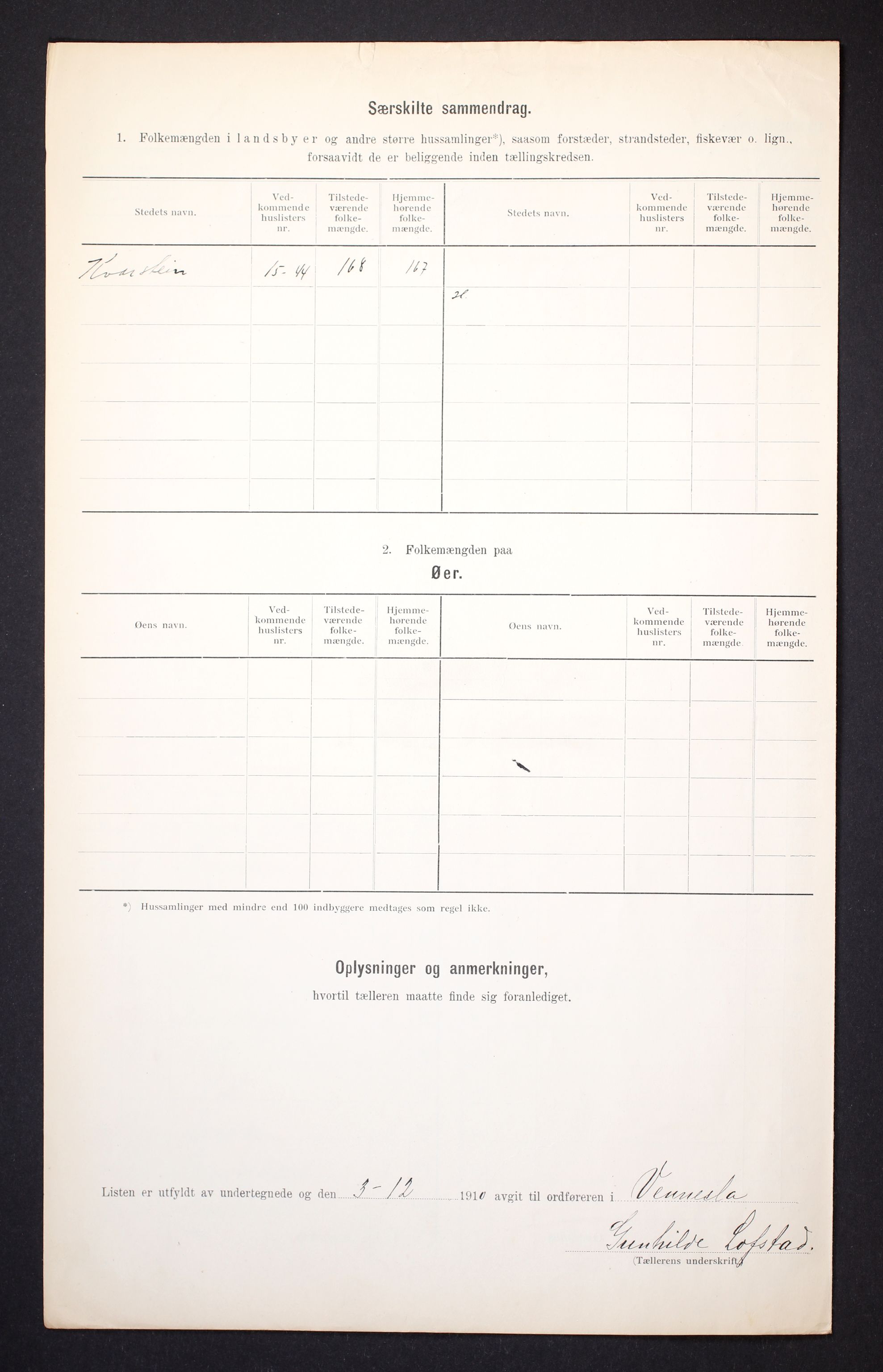 RA, 1910 census for Vennesla, 1910, p. 6