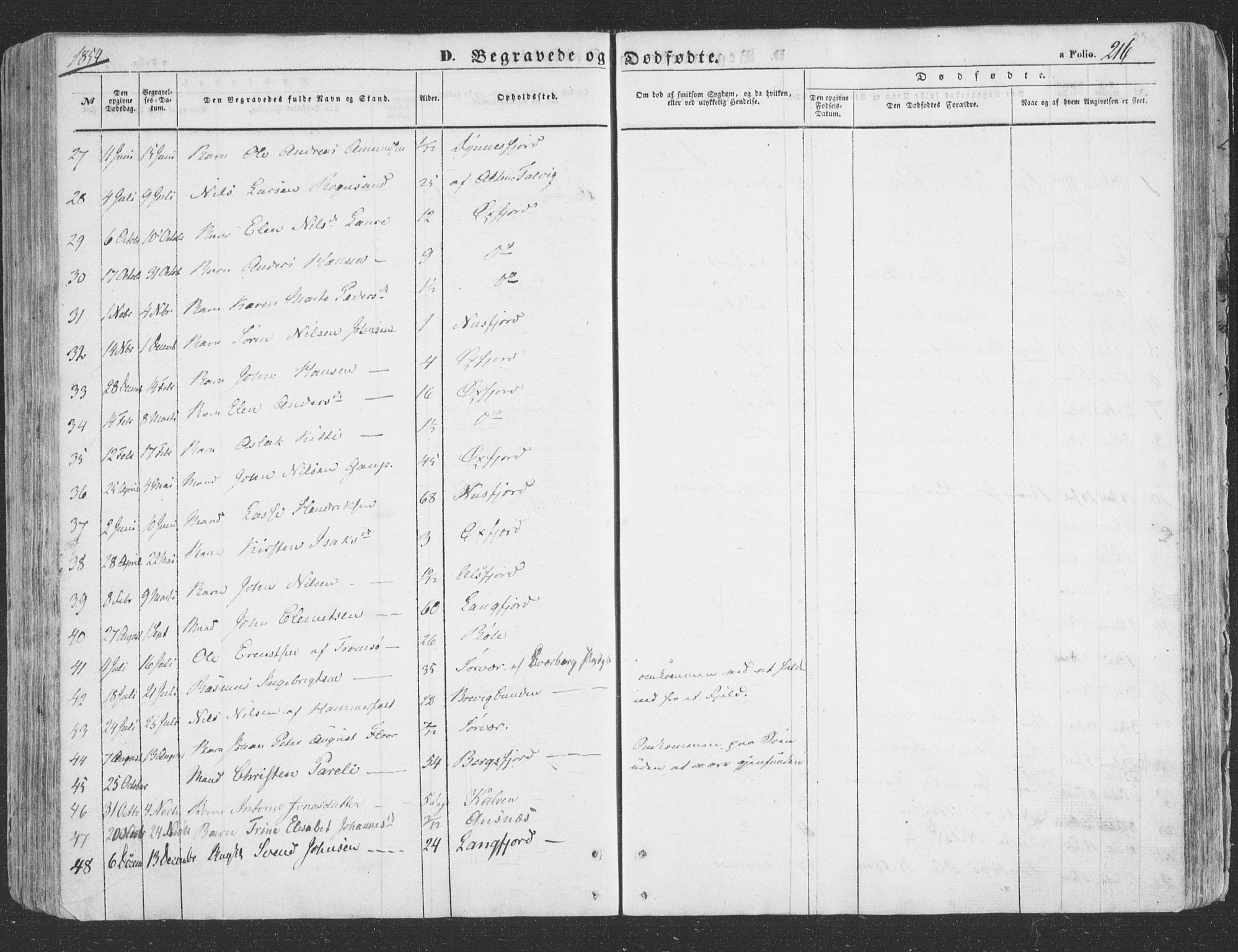 Loppa sokneprestkontor, AV/SATØ-S-1339/H/Ha/L0004kirke: Parish register (official) no. 4, 1849-1868, p. 216