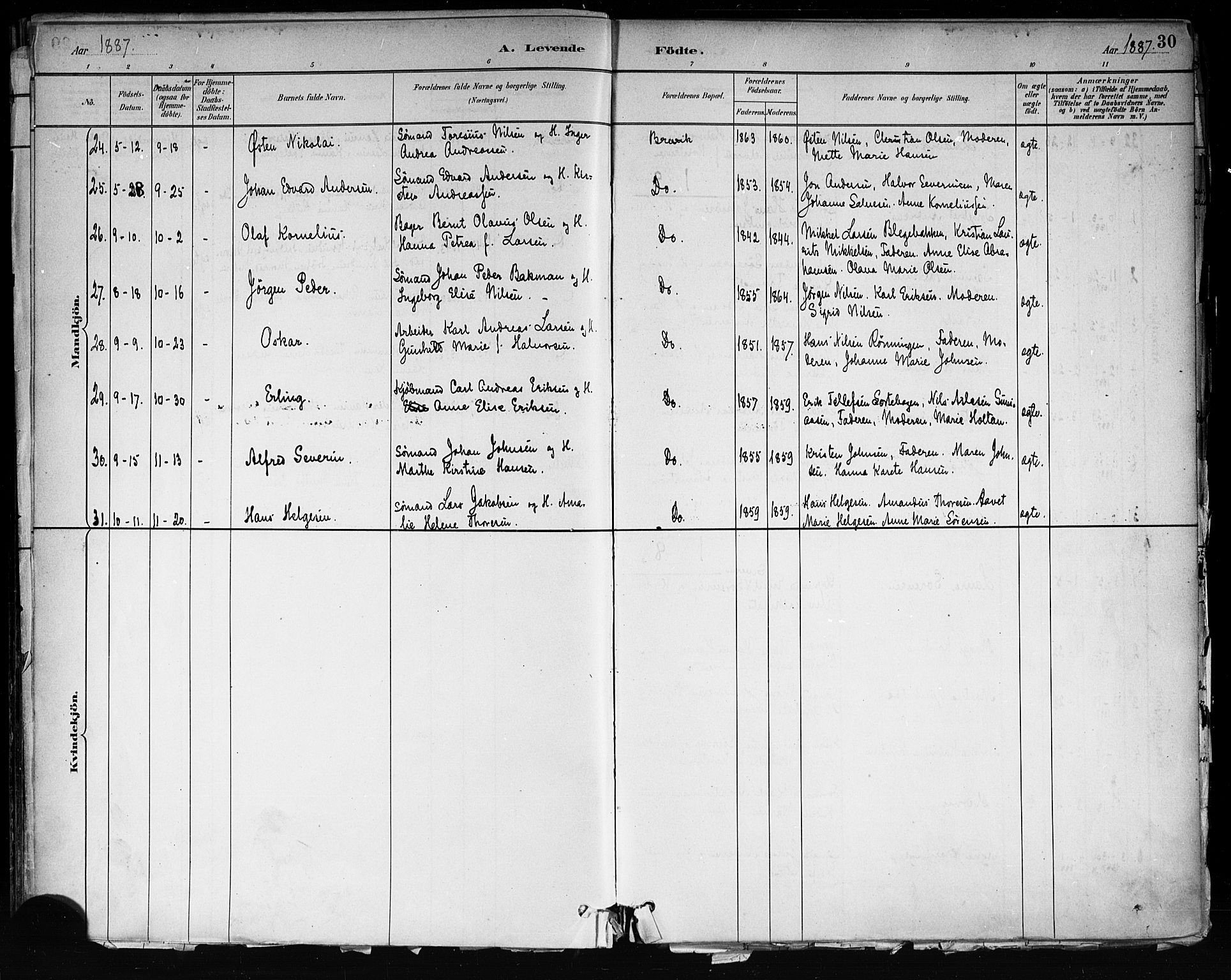 Brevik kirkebøker, SAKO/A-255/F/Fa/L0007: Parish register (official) no. 7, 1882-1900, p. 30