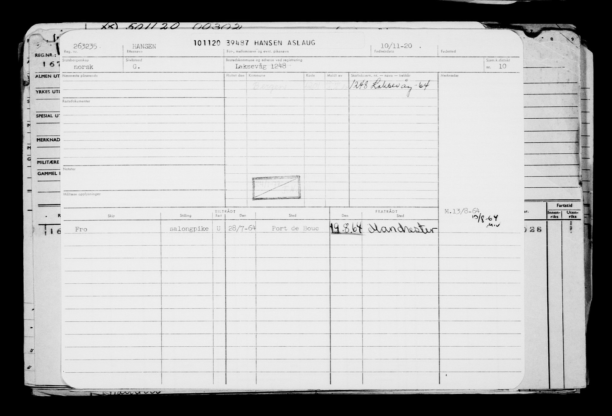 Direktoratet for sjømenn, AV/RA-S-3545/G/Gb/L0187: Hovedkort, 1920, p. 234