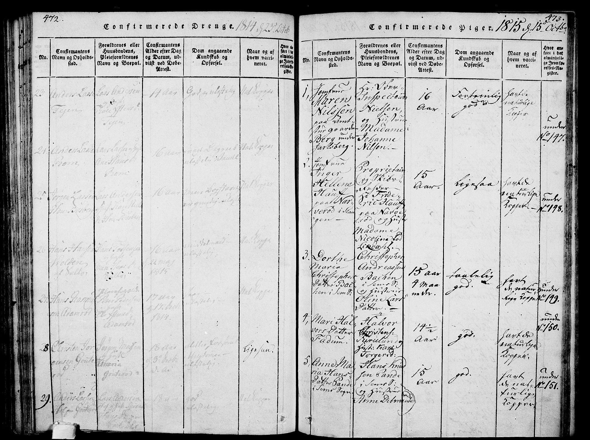 Sem kirkebøker, AV/SAKO-A-5/F/Fa/L0004: Parish register (official) no. I 4, 1814-1825, p. 472-473