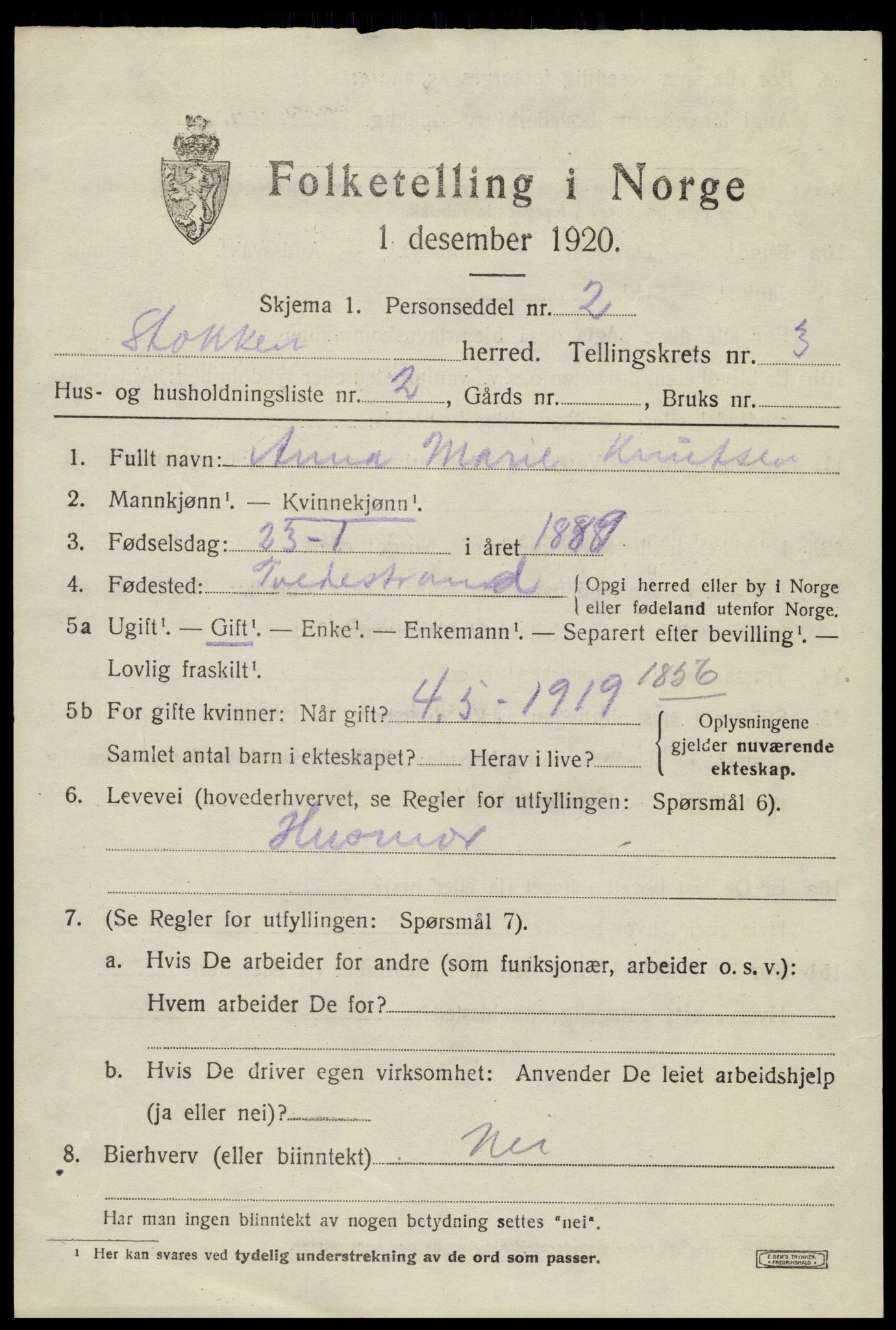 SAK, 1920 census for Stokken, 1920, p. 1976