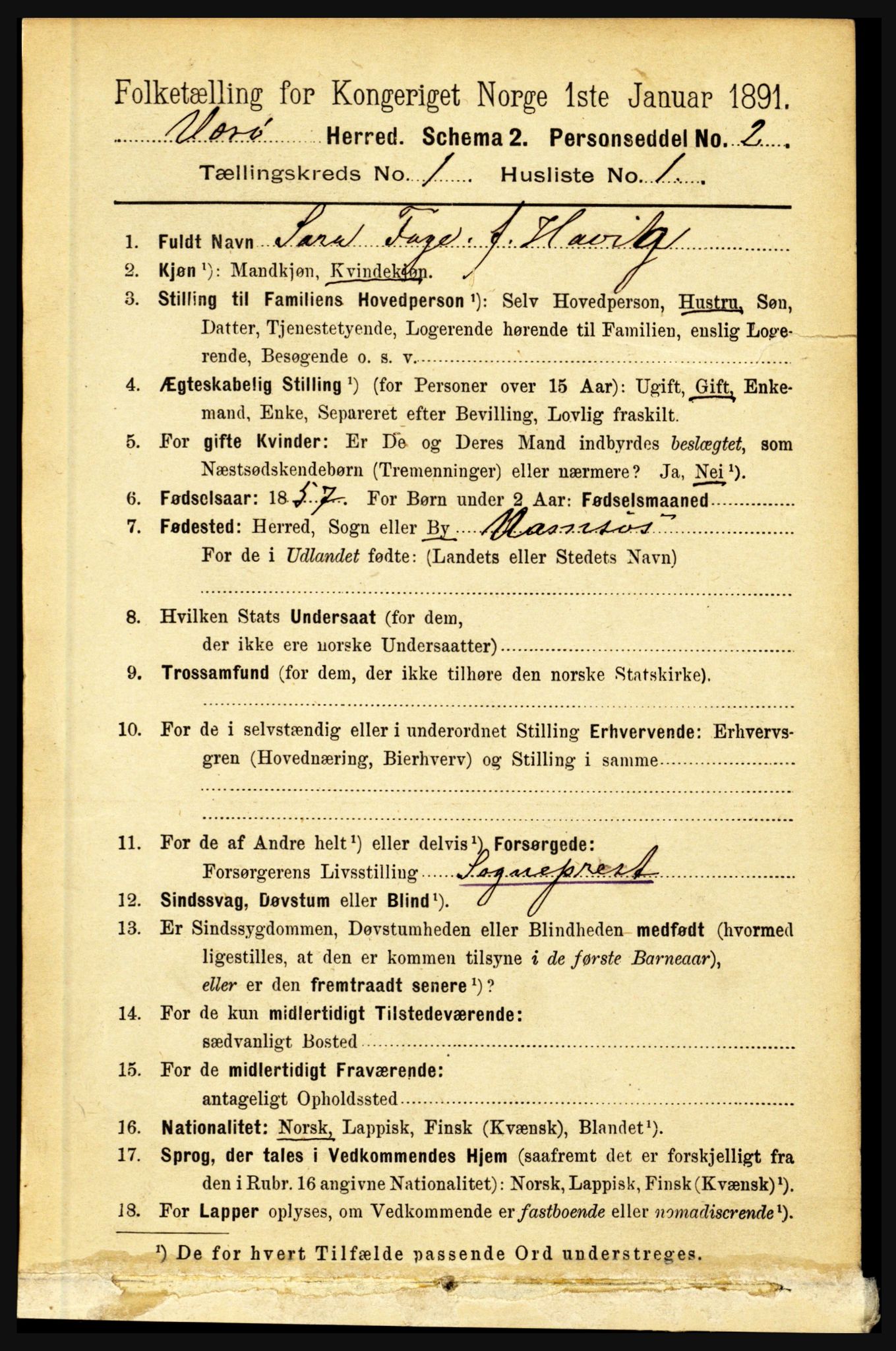 RA, 1891 census for 1857 Værøy, 1891, p. 47