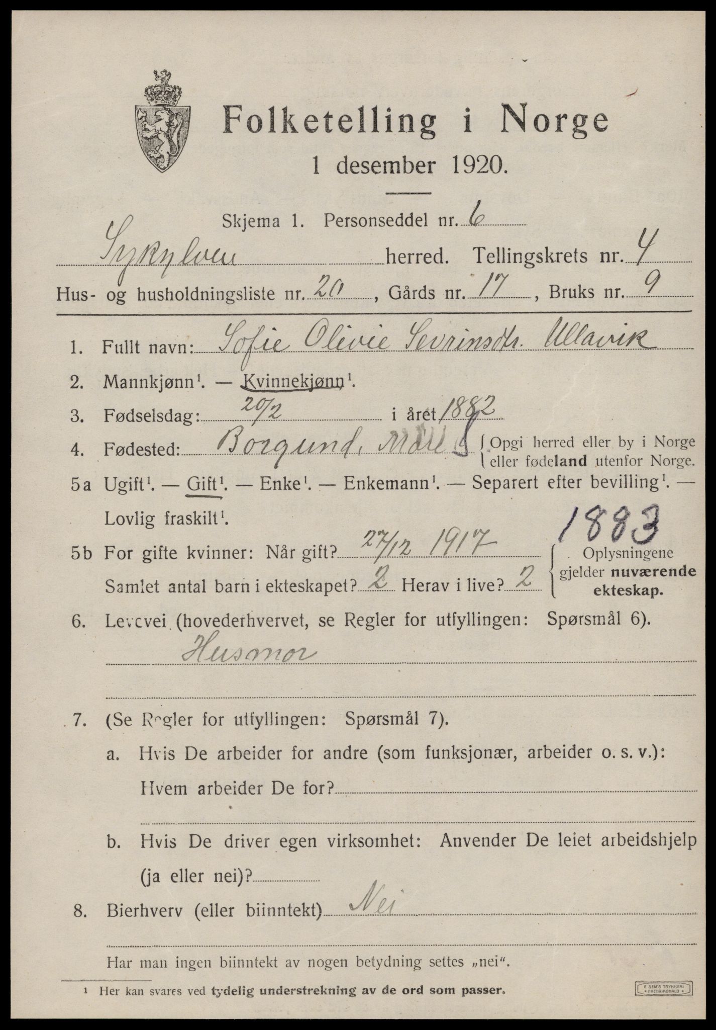 SAT, 1920 census for Sykkylven, 1920, p. 3047