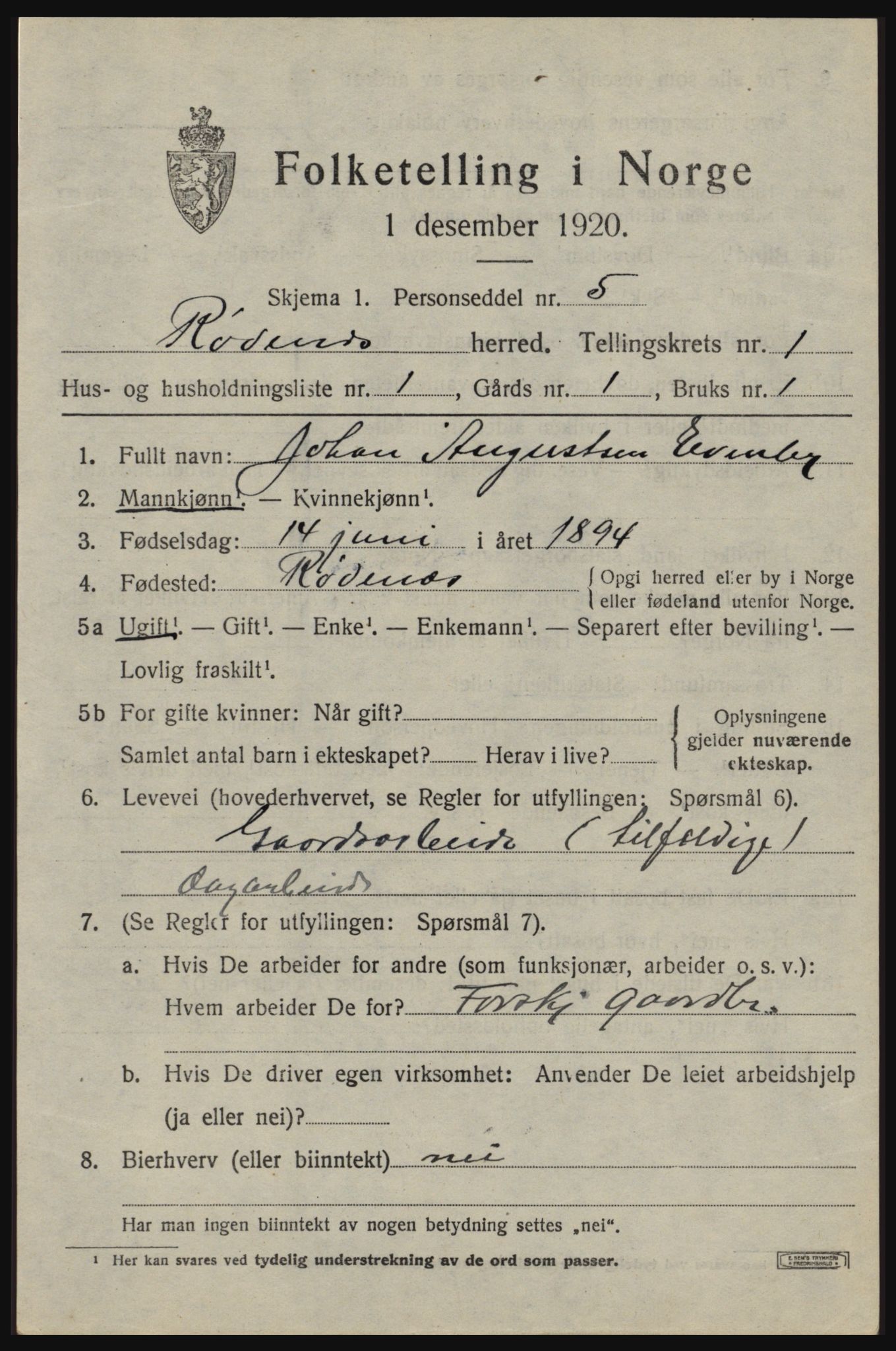 SAO, 1920 census for Rødenes, 1920, p. 572