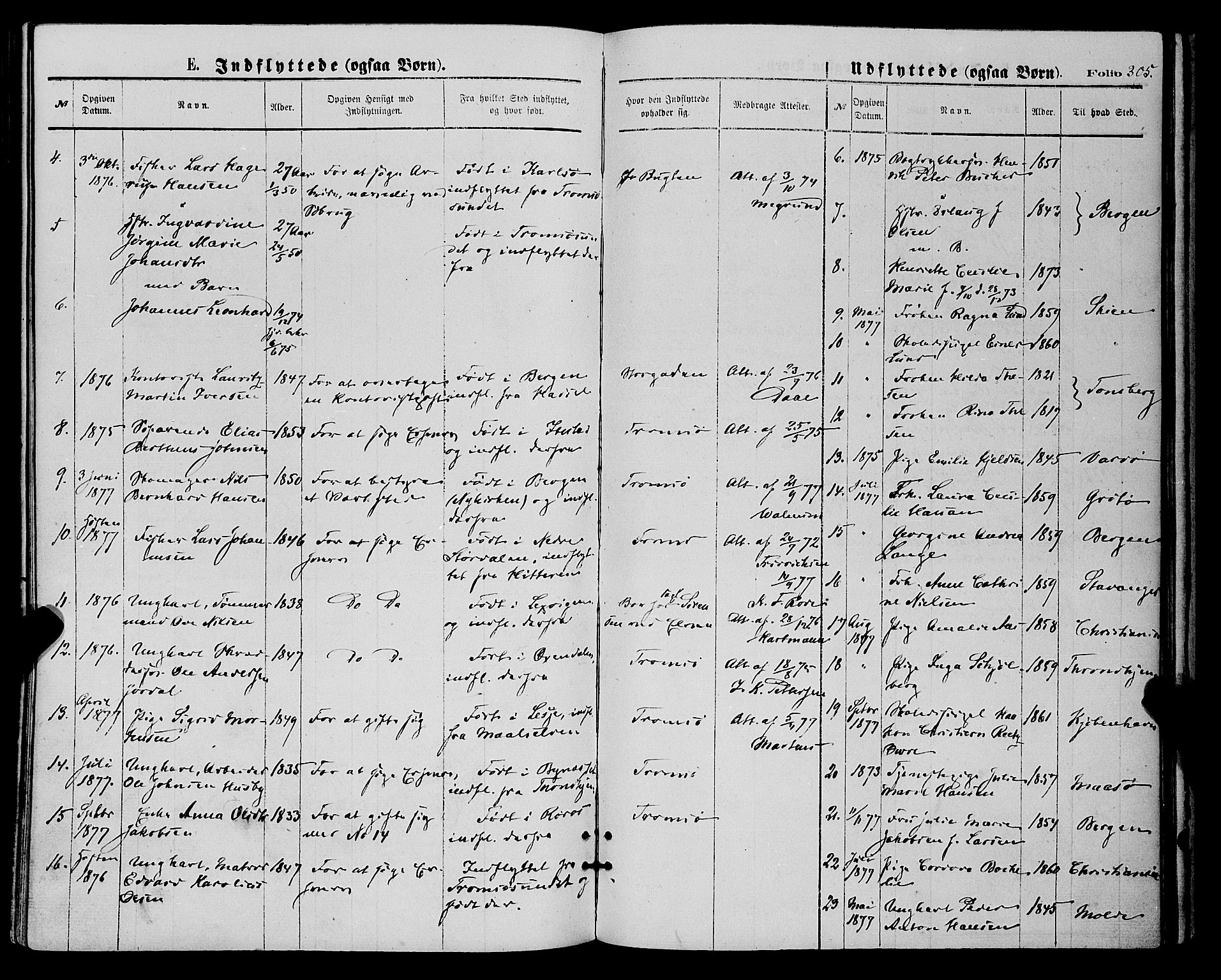 Tromsø sokneprestkontor/stiftsprosti/domprosti, AV/SATØ-S-1343/G/Ga/L0013kirke: Parish register (official) no. 13, 1872-1877, p. 305