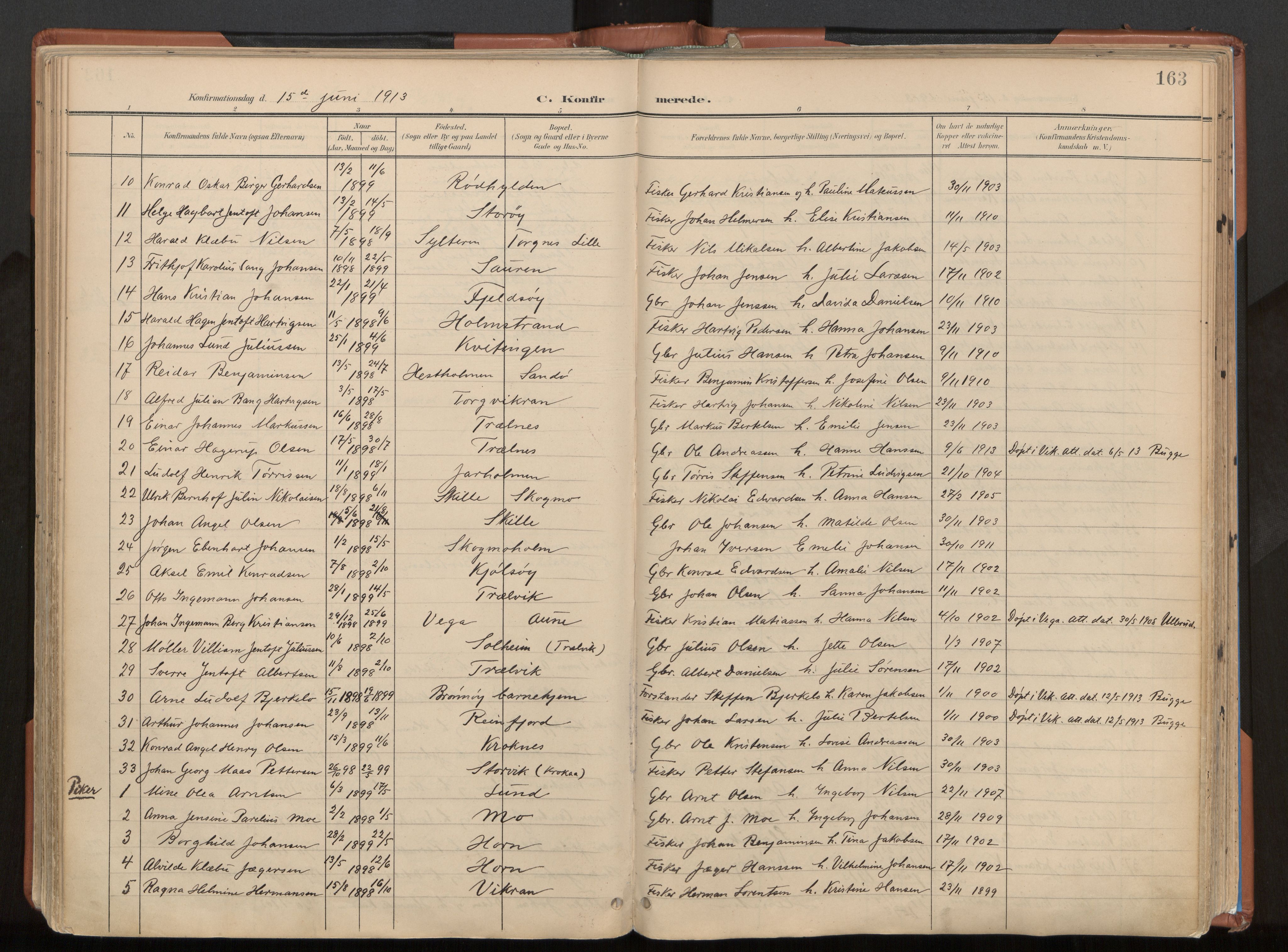 Ministerialprotokoller, klokkerbøker og fødselsregistre - Nordland, SAT/A-1459/813/L0201: Parish register (official) no. 813A11, 1901-1918, p. 163