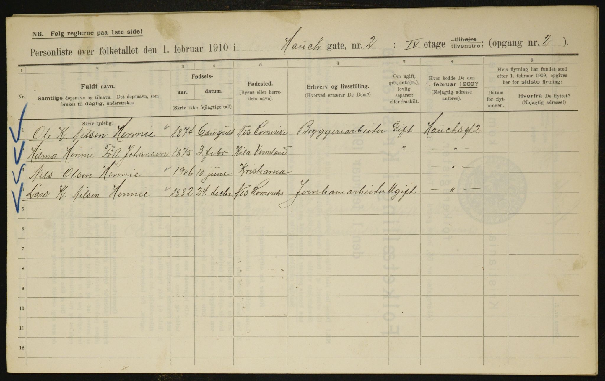 OBA, Municipal Census 1910 for Kristiania, 1910, p. 33243