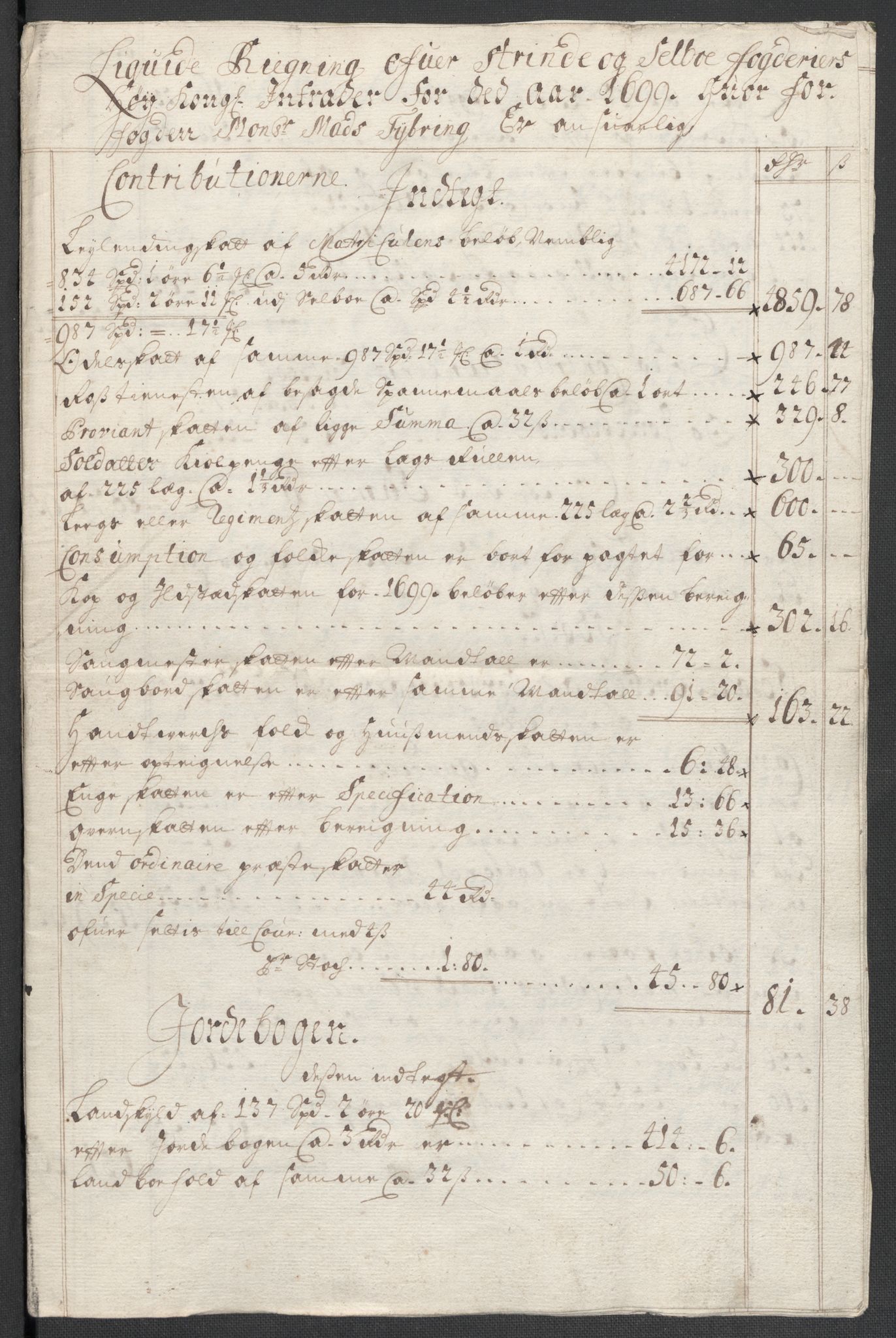 Rentekammeret inntil 1814, Reviderte regnskaper, Fogderegnskap, AV/RA-EA-4092/R61/L4107: Fogderegnskap Strinda og Selbu, 1698-1700, p. 198