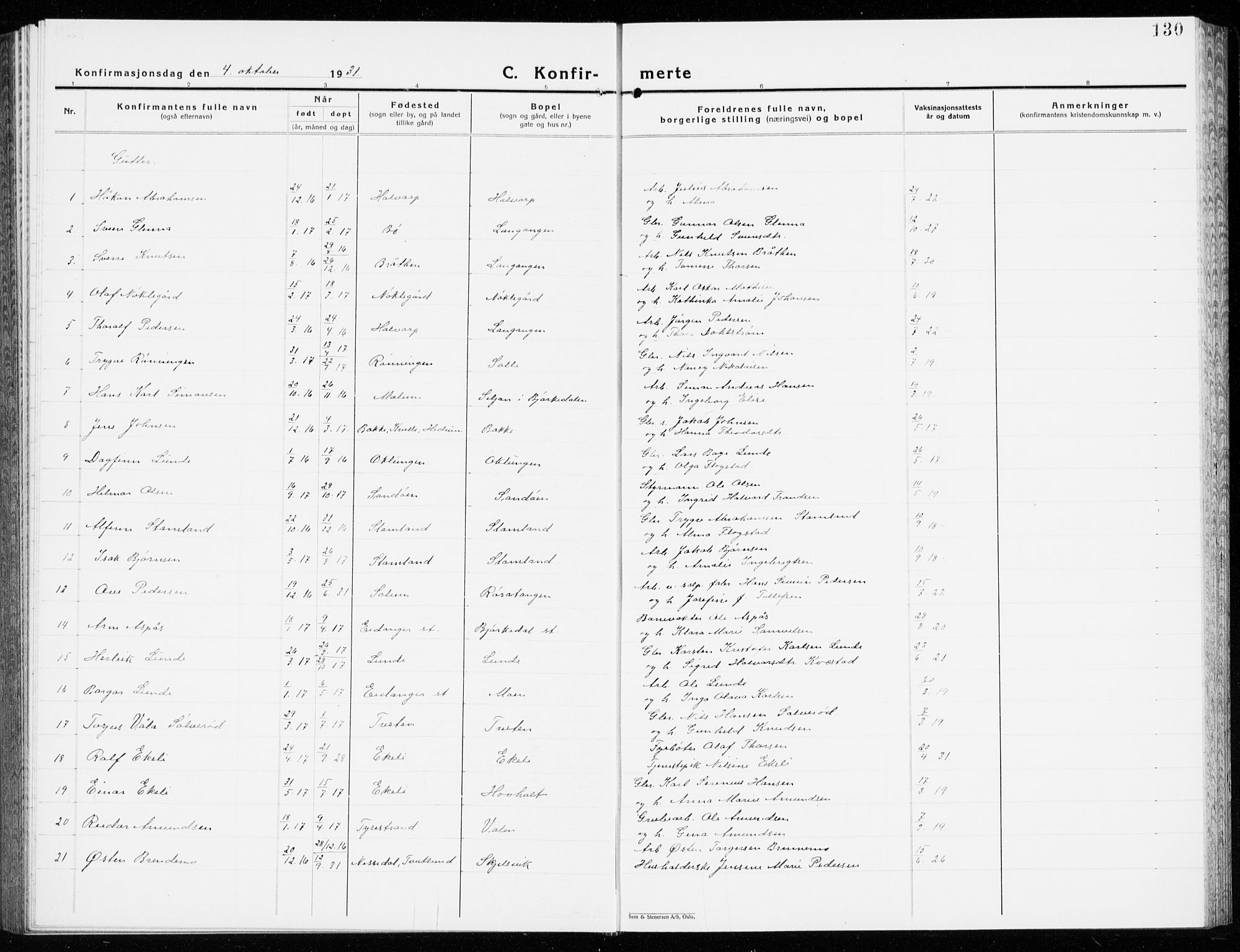 Eidanger kirkebøker, SAKO/A-261/G/Ga/L0005: Parish register (copy) no. 5, 1928-1942, p. 130