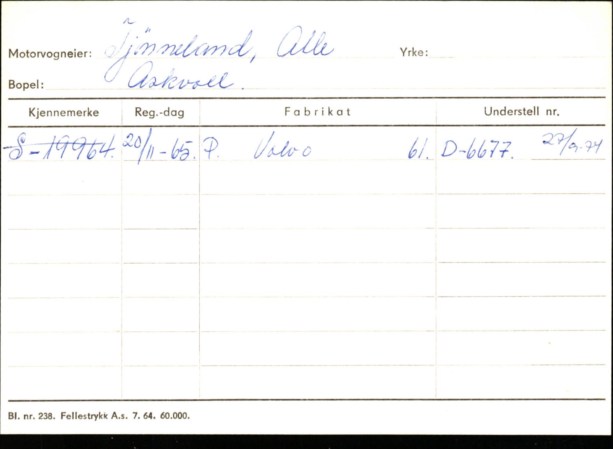 Statens vegvesen, Sogn og Fjordane vegkontor, SAB/A-5301/4/F/L0132: Eigarregister Askvoll A-Å. Balestrand A-Å, 1945-1975, p. 1356