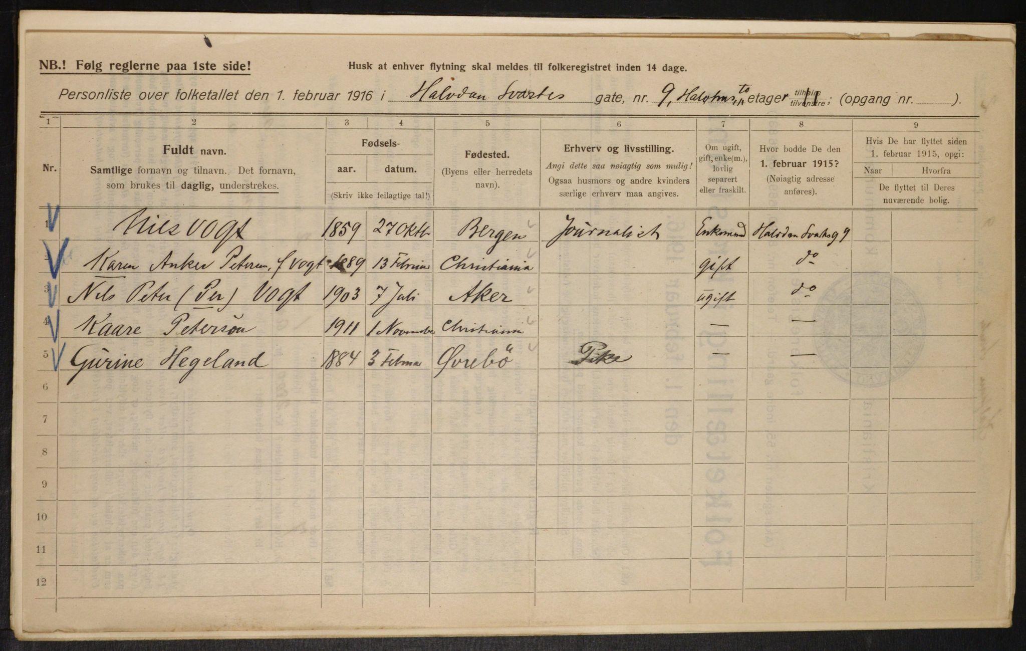 OBA, Municipal Census 1916 for Kristiania, 1916, p. 34714