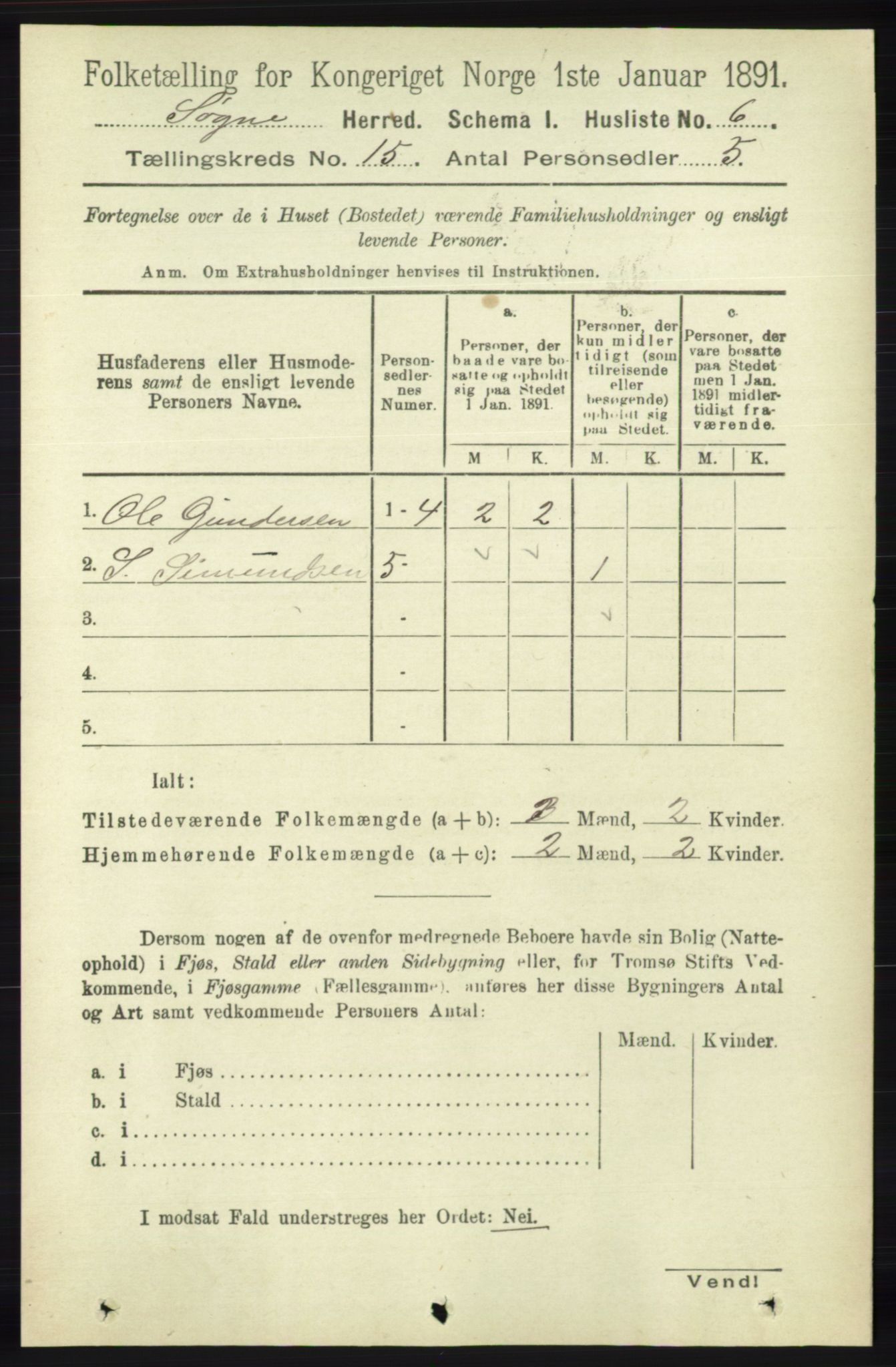 RA, 1891 census for 1018 Søgne, 1891, p. 3803