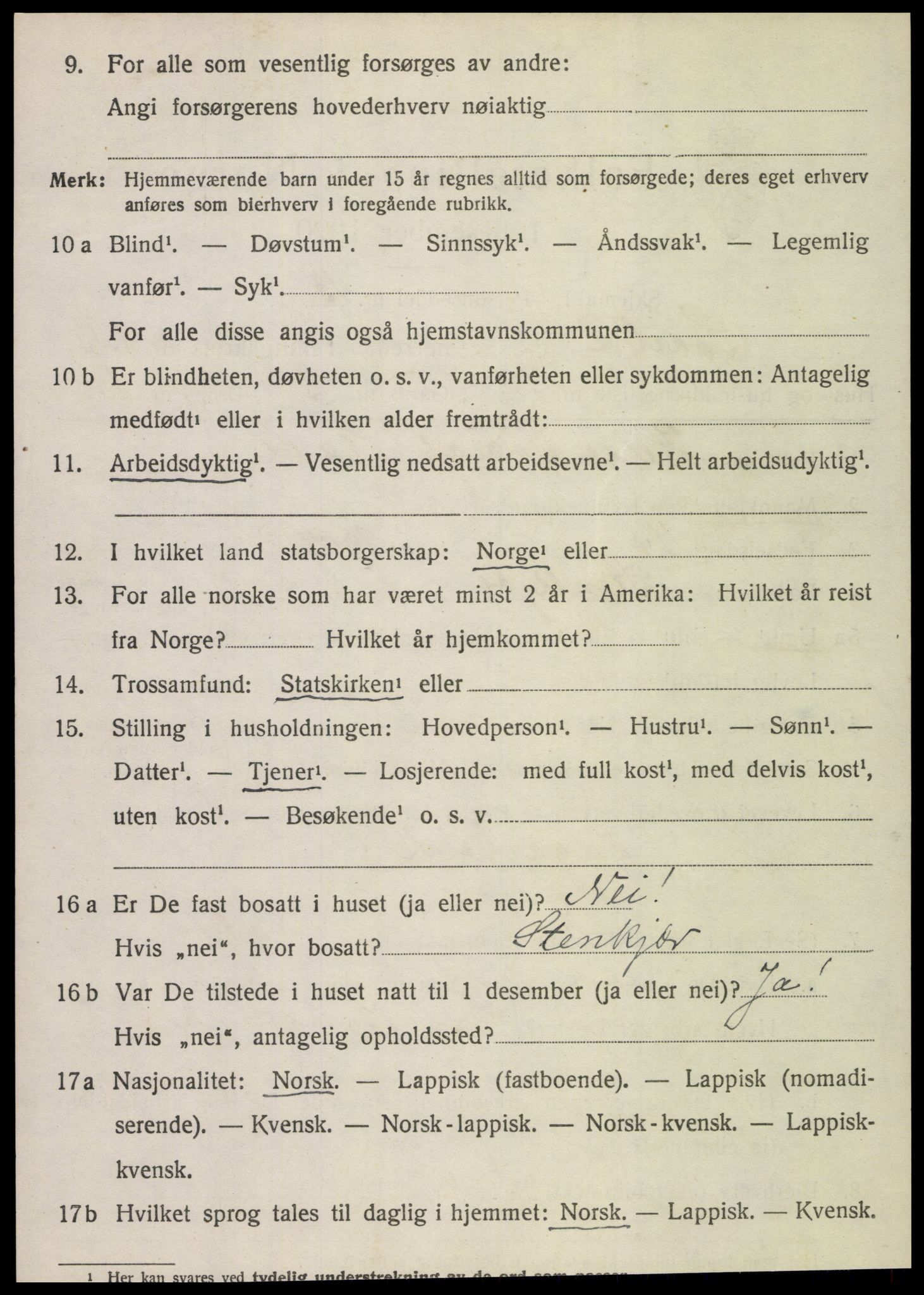 SAT, 1920 census for Sparbu, 1920, p. 2094