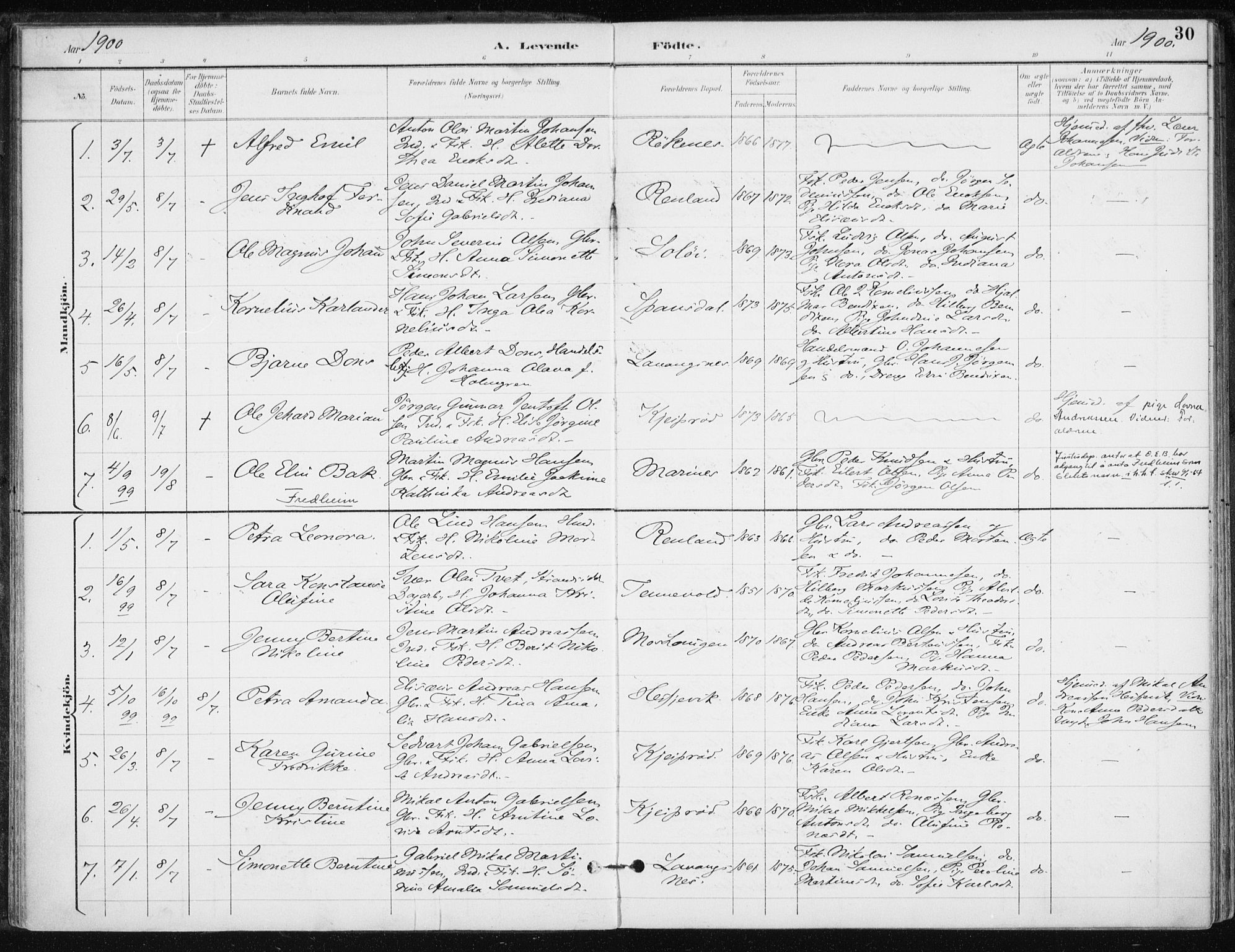 Salangen sokneprestembete, SATØ/S-1324/H/Ha/L0001kirke: Parish register (official) no. 1, 1893-1911, p. 30