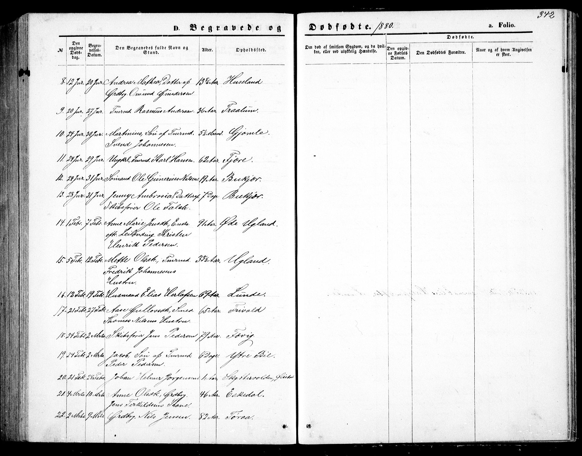 Fjære sokneprestkontor, AV/SAK-1111-0011/F/Fb/L0010: Parish register (copy) no. B 10, 1871-1880, p. 342