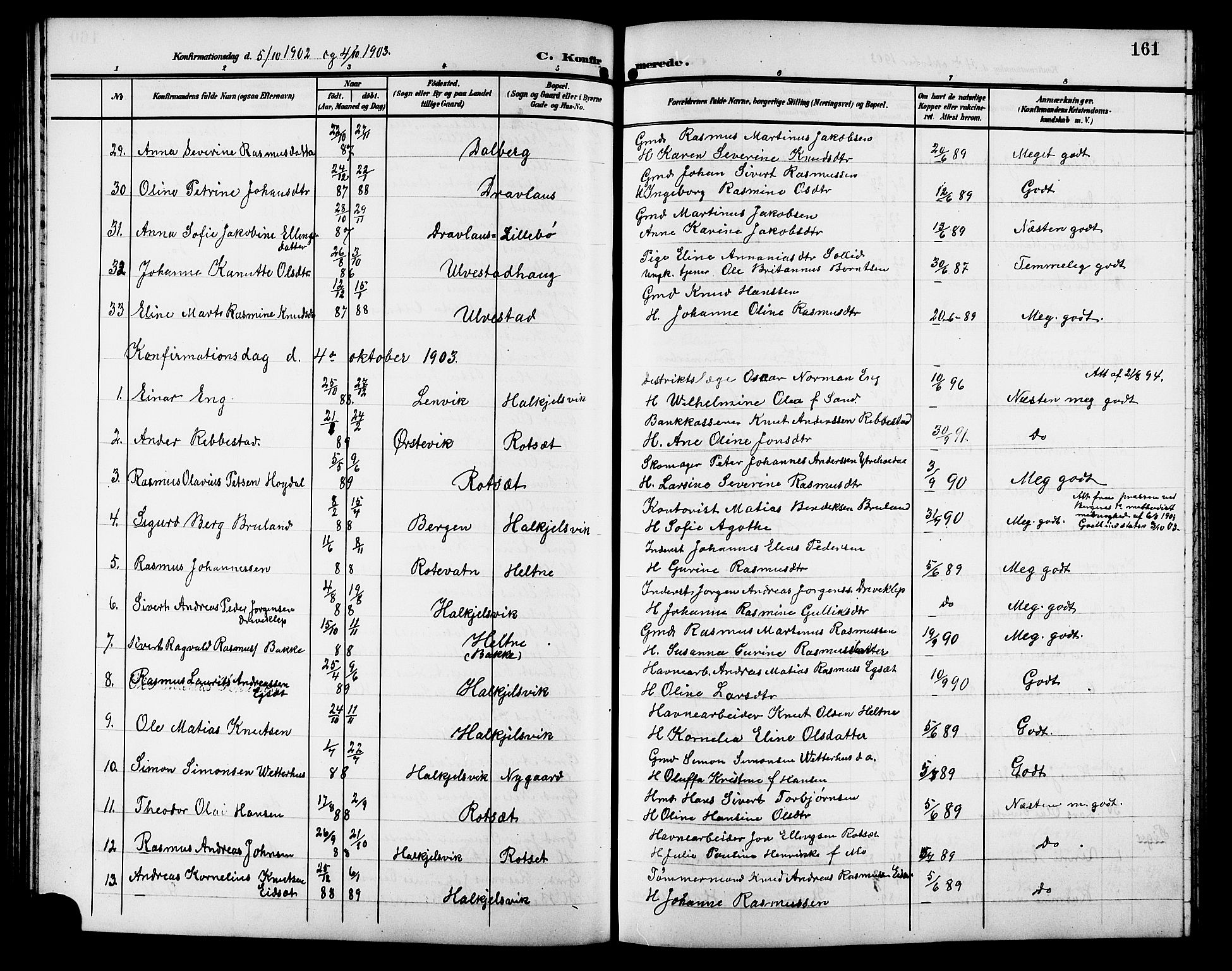 Ministerialprotokoller, klokkerbøker og fødselsregistre - Møre og Romsdal, SAT/A-1454/511/L0159: Parish register (copy) no. 511C05, 1902-1920, p. 161