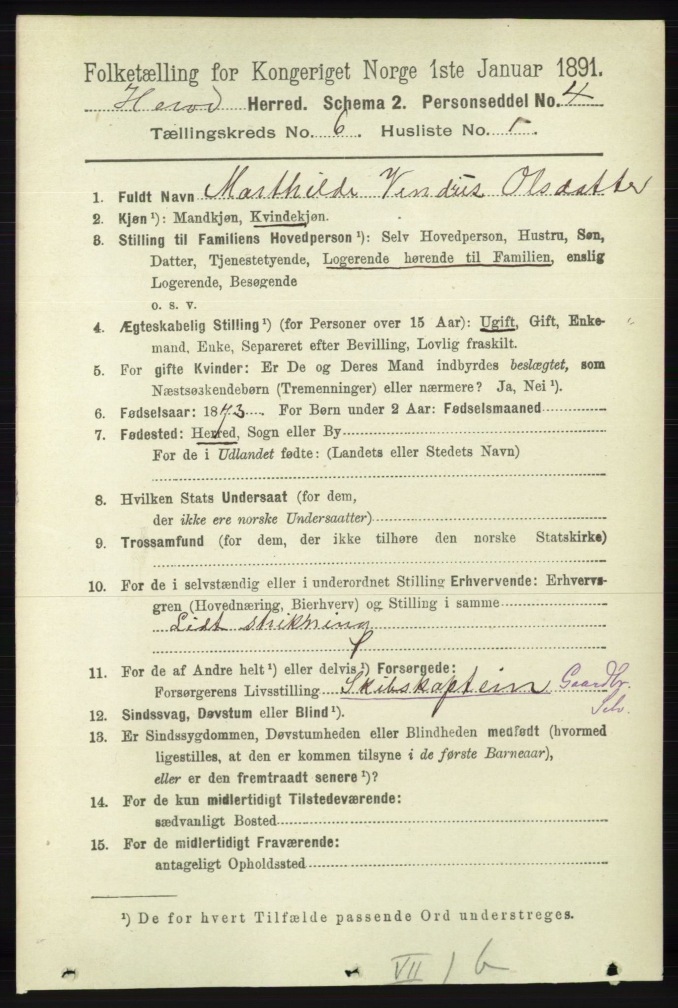 RA, 1891 census for 1039 Herad, 1891, p. 2305