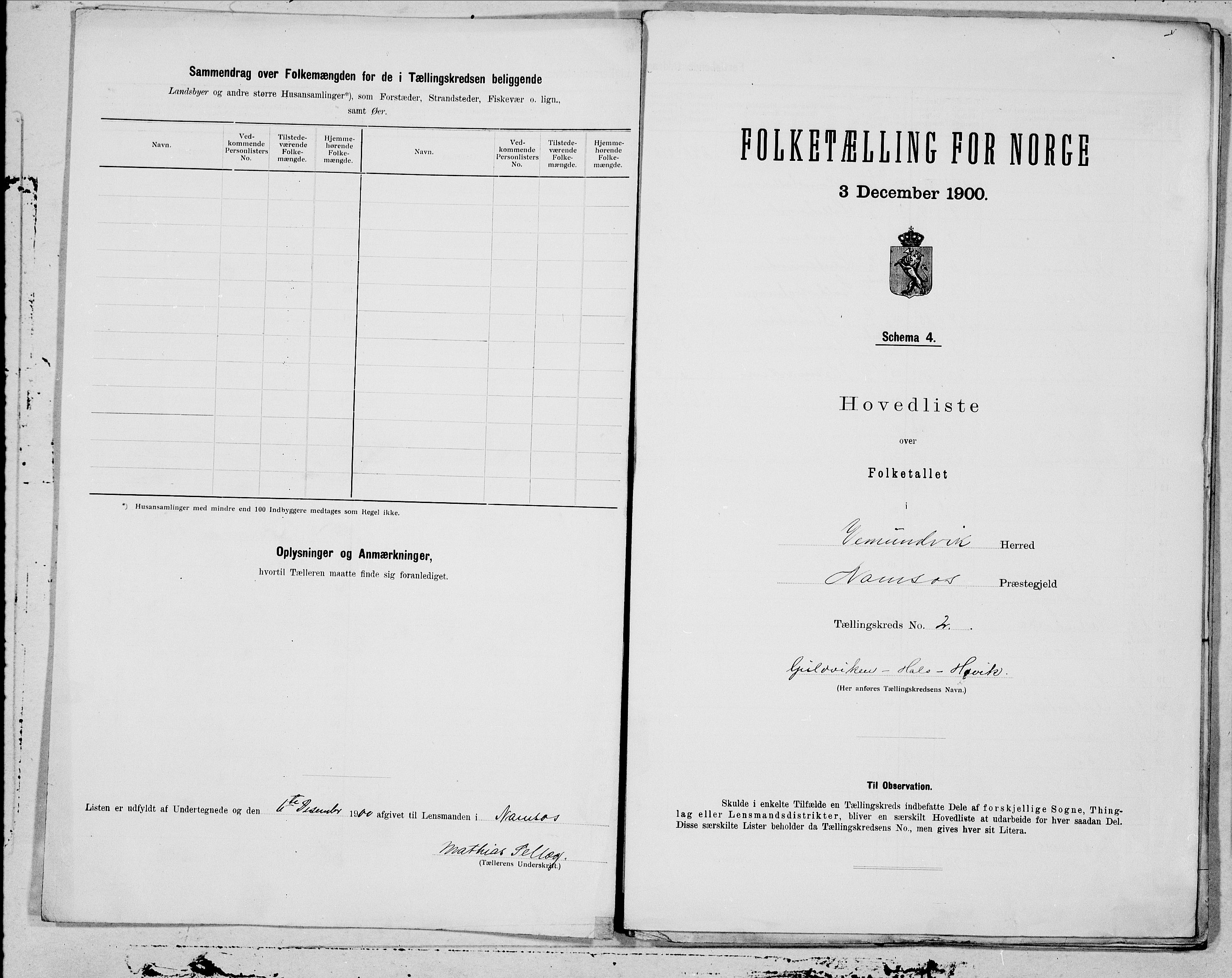 SAT, 1900 census for Vemundvik, 1900, p. 4