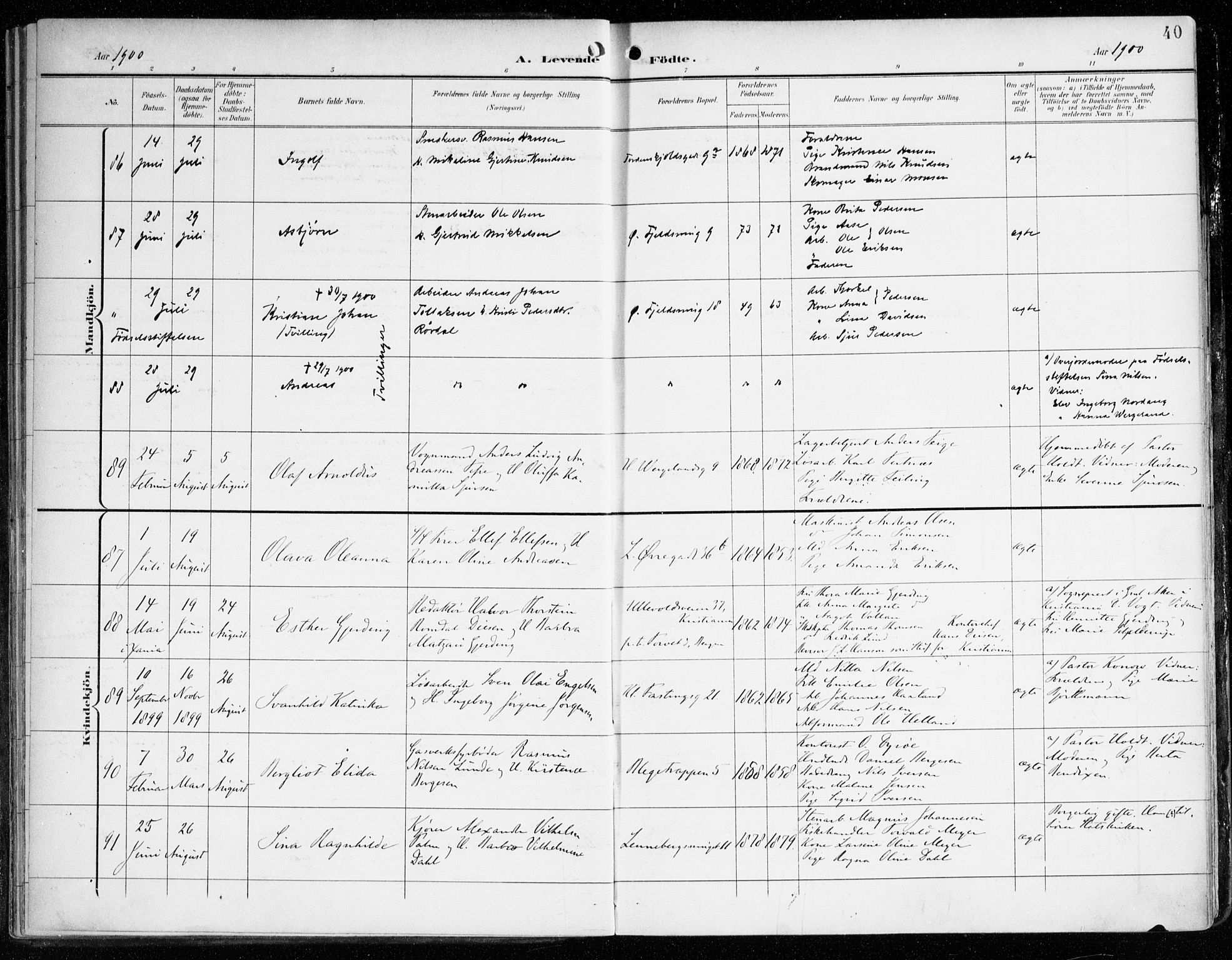 Korskirken sokneprestembete, SAB/A-76101/H/Haa/L0023: Parish register (official) no. B 9, 1899-1908, p. 40