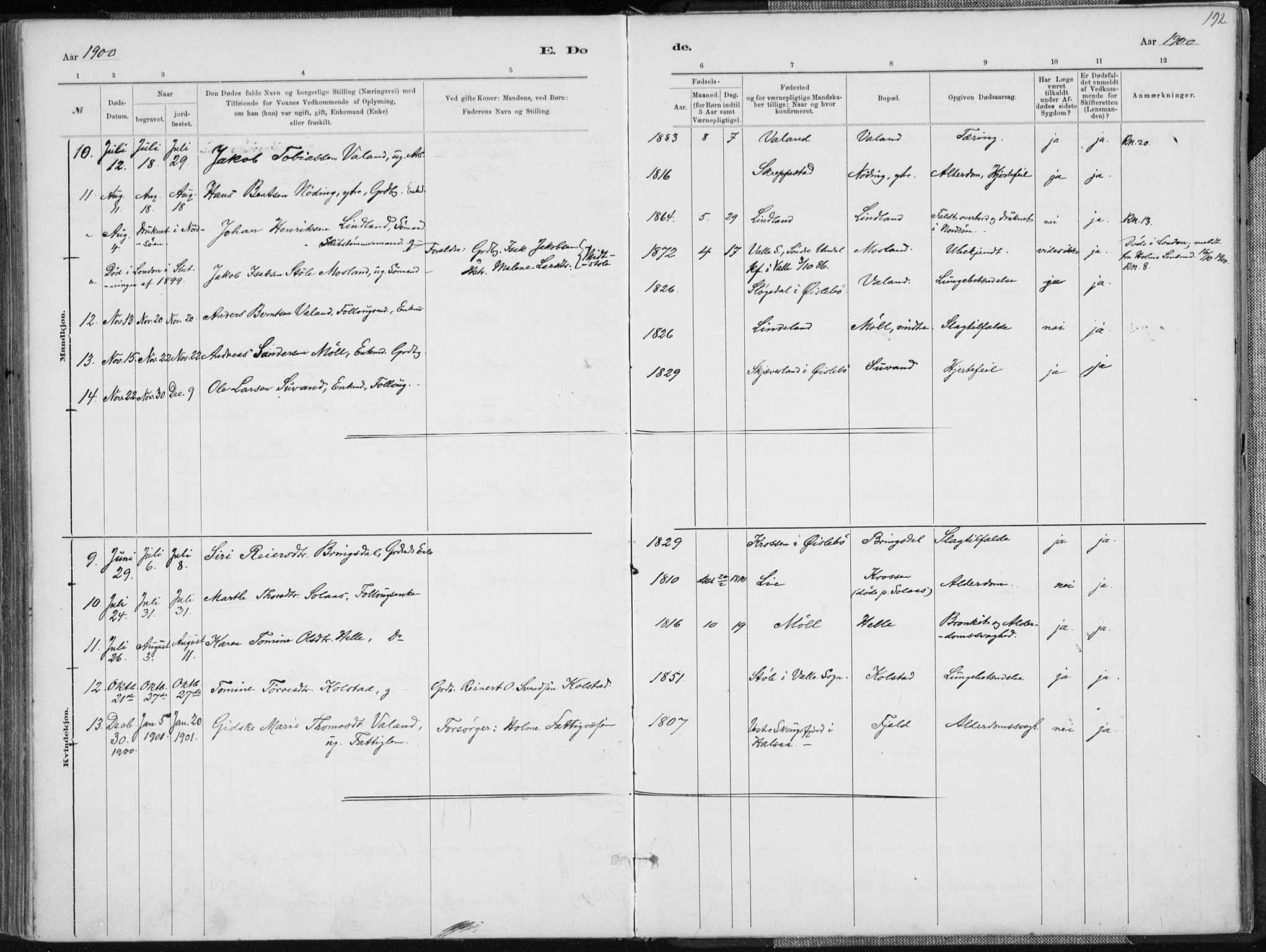 Holum sokneprestkontor, SAK/1111-0022/F/Fa/Faa/L0007: Parish register (official) no. A 7, 1884-1907, p. 192