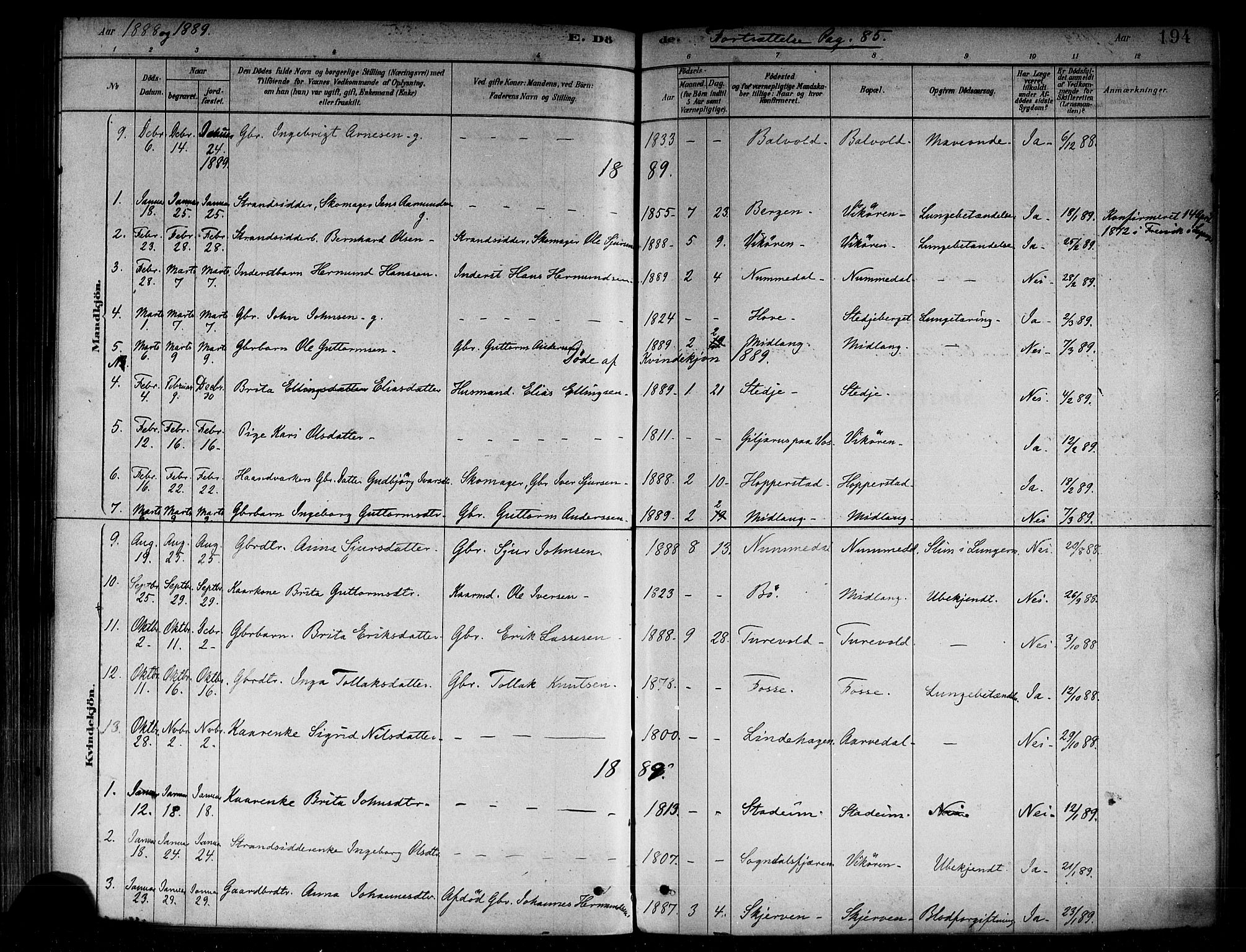 Vik sokneprestembete, AV/SAB-A-81501/H/Haa/Haab/L0001: Parish register (official) no. B 1, 1878-1890, p. 194