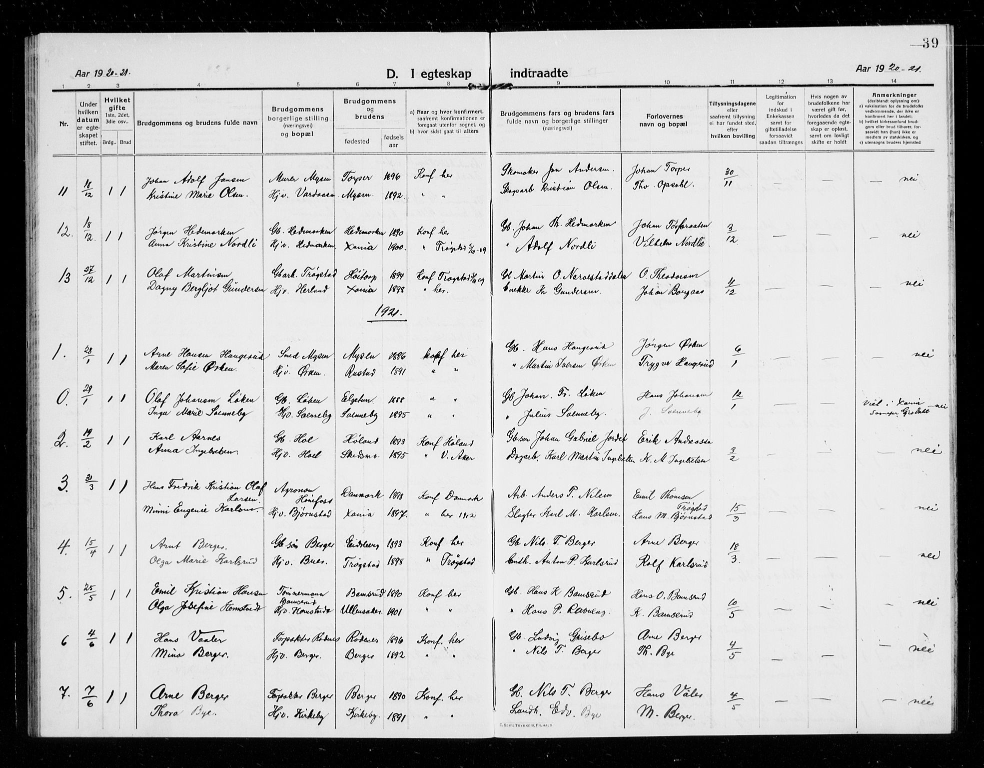 Eidsberg prestekontor Kirkebøker, AV/SAO-A-10905/G/Gb/L0002: Parish register (copy) no. II 2, 1915-1927, p. 39