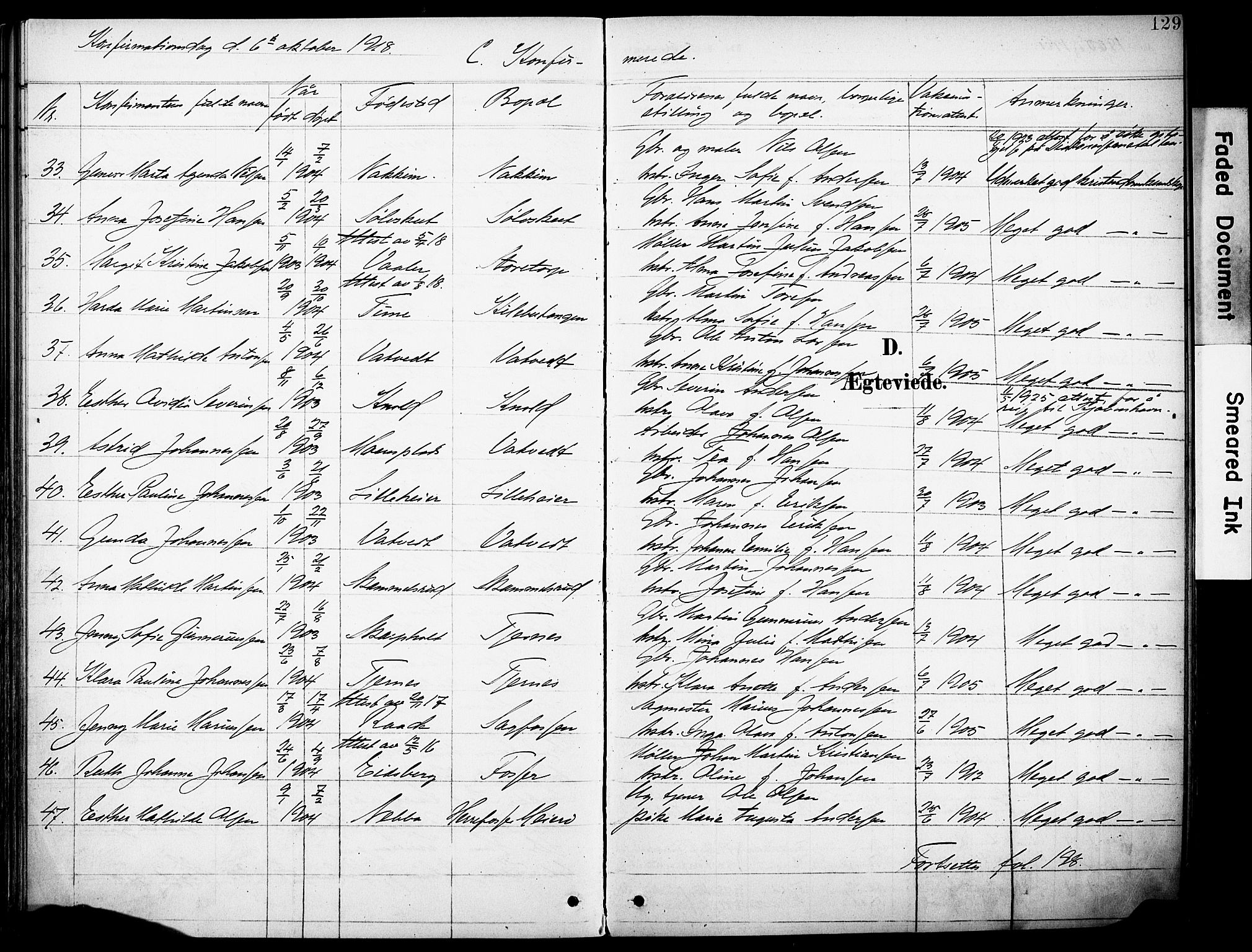 Rakkestad prestekontor Kirkebøker, AV/SAO-A-2008/F/Fb/L0002: Parish register (official) no. II 2, 1900-1920, p. 129